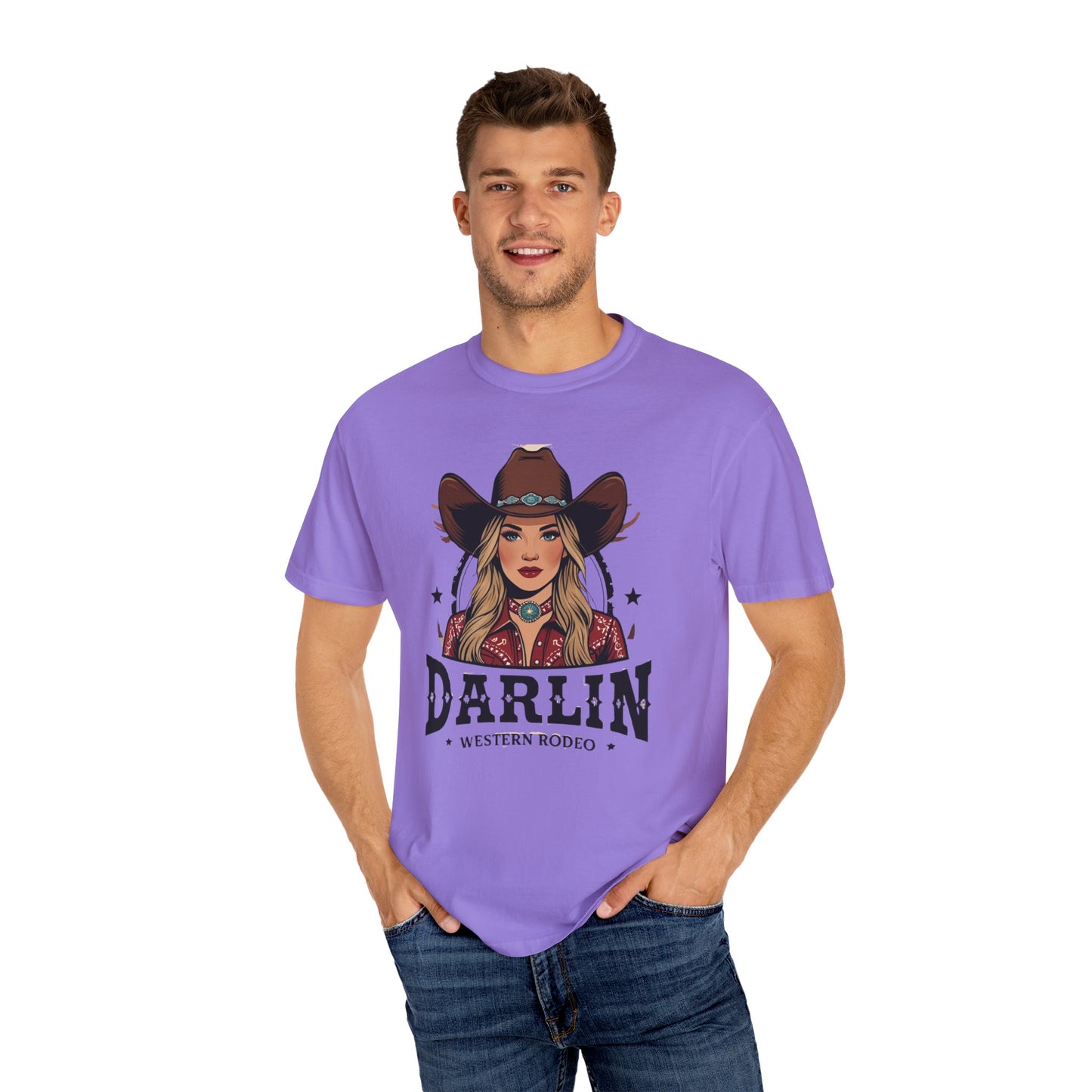 Darlin Rustic Horizon Cowgirl UNISEX T-Shirt|Festival Wear, Casual Outfit, Gift for Nature Lovers, Vintage Style Tee, Summer Essential