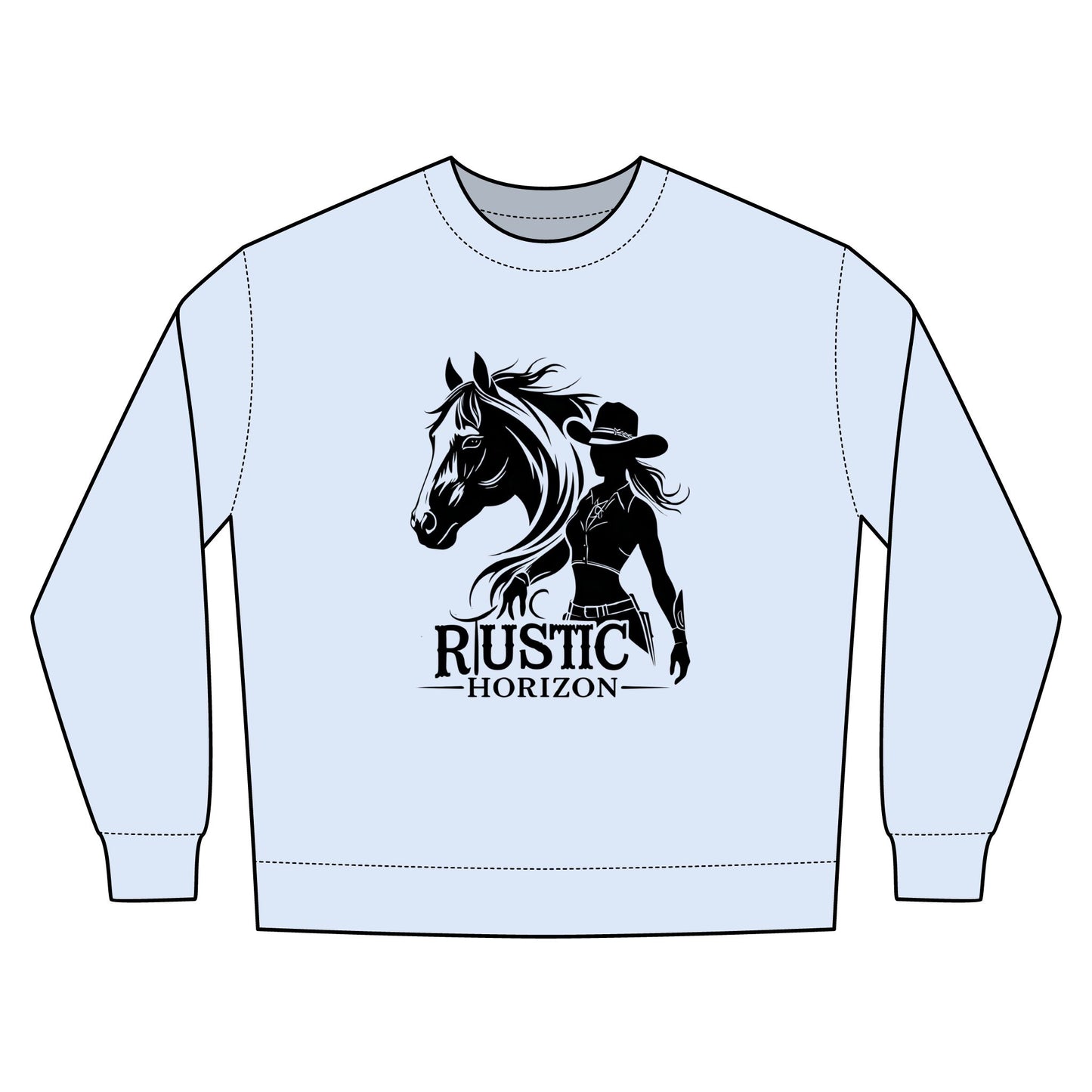 Cowgirl Unisex Rustic Horizon Rodeo Sweatshirt, Unisex Casual Crewneck, Western Style Pullover, Perfect for Fall, Gift for Rodeo Fans