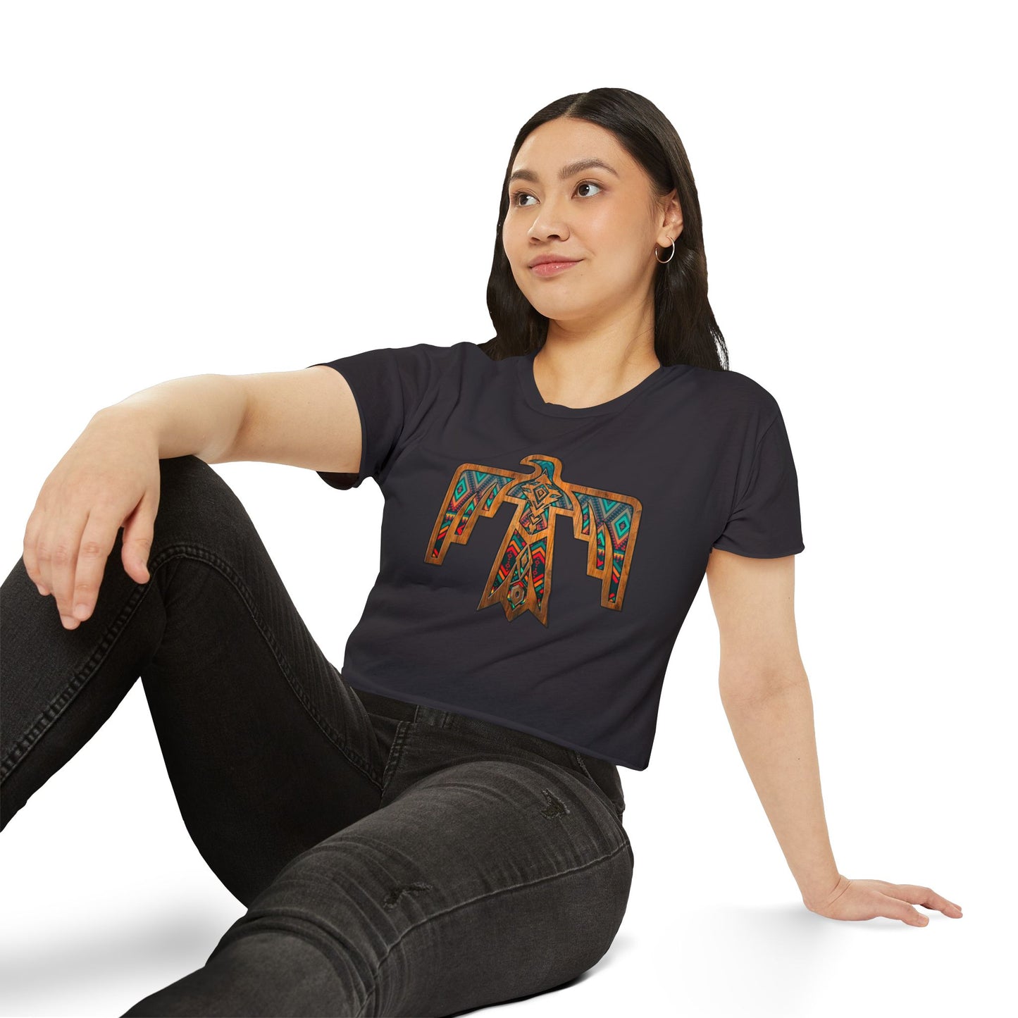 Thunderbird Western Women's Festival Crop Top - Boho Chic Graphic Tee for Music & Art Lovers