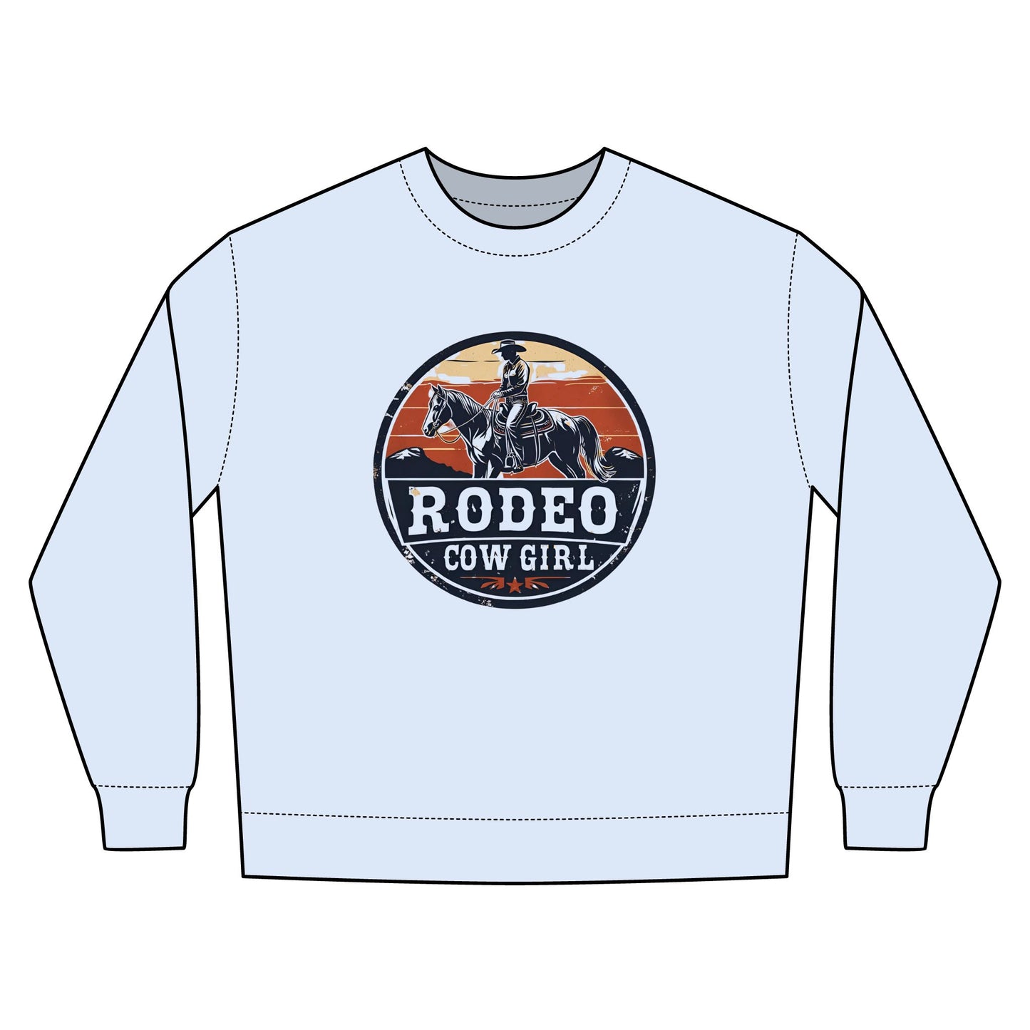 Cowgirl Unisex Rustic Horizon Rodeo Sweatshirt, Unisex Casual Crewneck, Western Style Pullover, Perfect for Fall, Gift for Rodeo Fans