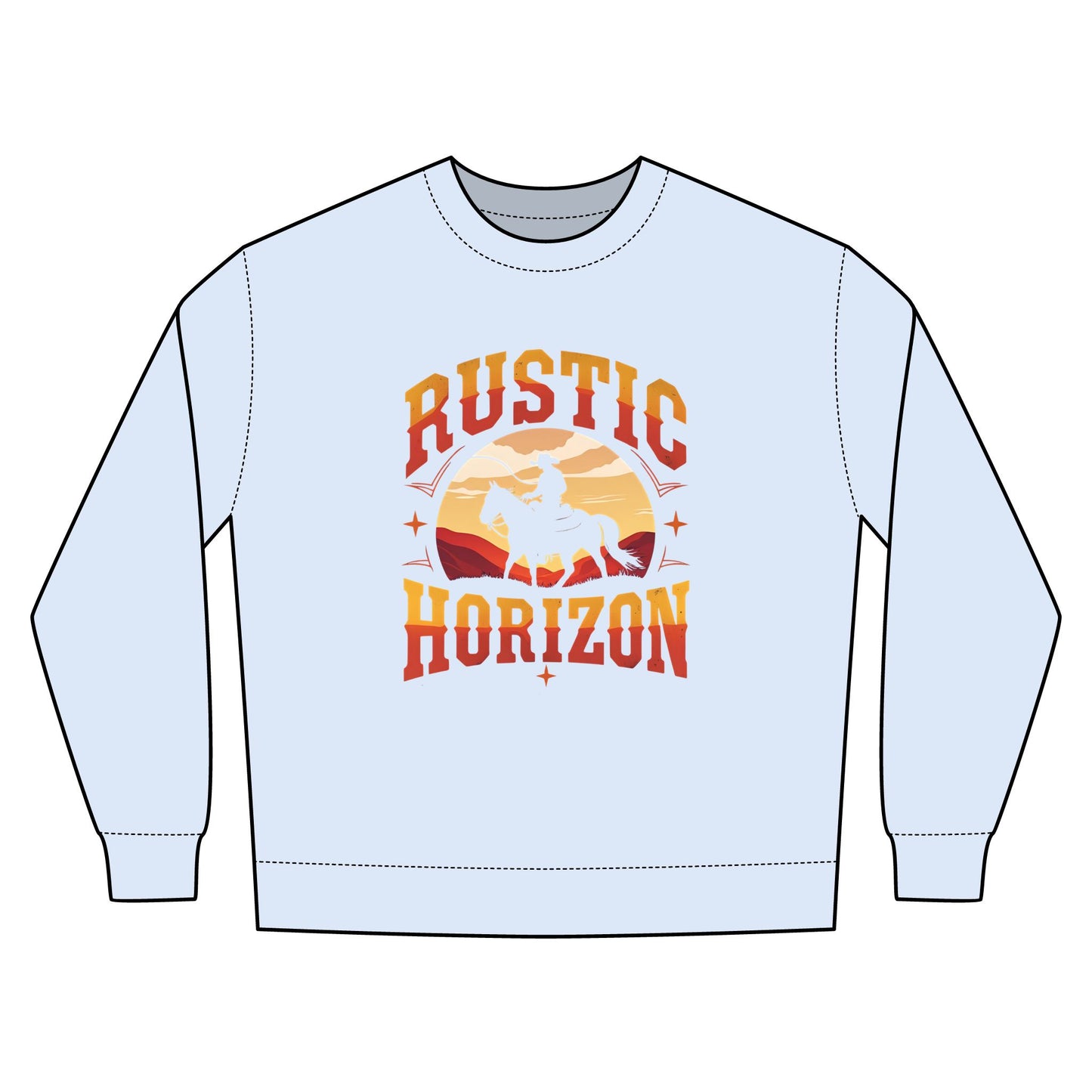 Rustic Horizon Rodeo Sweatshirt, Unisex Casual Crewneck, Western Style Pullover, Perfect for Fall, Gift for Rodeo Fans