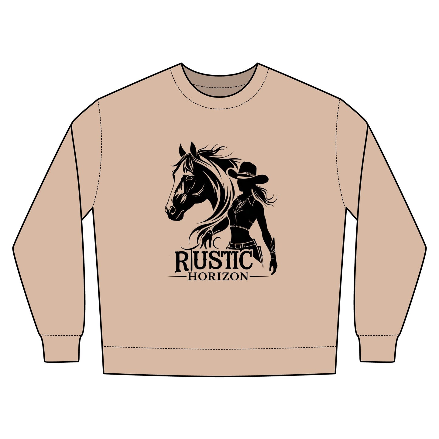 Cowgirl Unisex Rustic Horizon Rodeo Sweatshirt, Unisex Casual Crewneck, Western Style Pullover, Perfect for Fall, Gift for Rodeo Fans