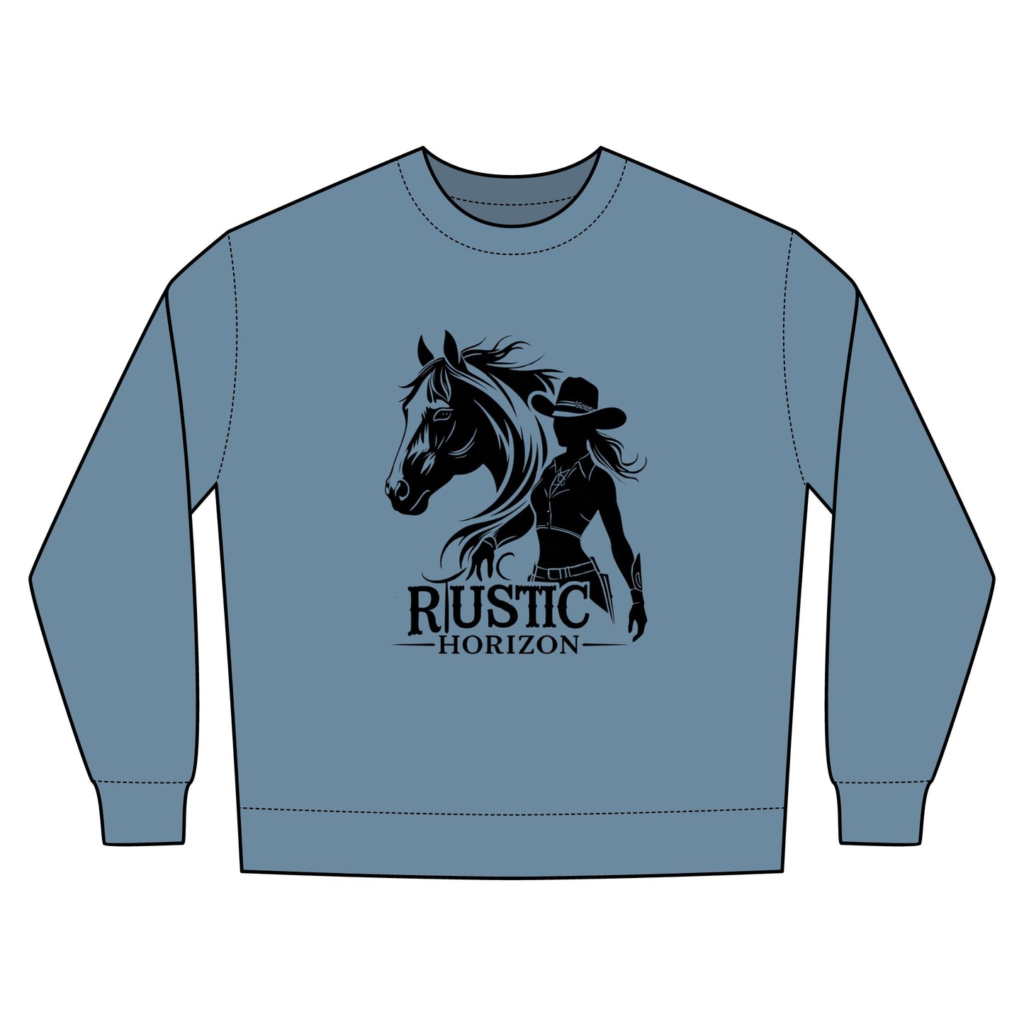 Cowgirl Unisex Rustic Horizon Rodeo Sweatshirt, Unisex Casual Crewneck, Western Style Pullover, Perfect for Fall, Gift for Rodeo Fans