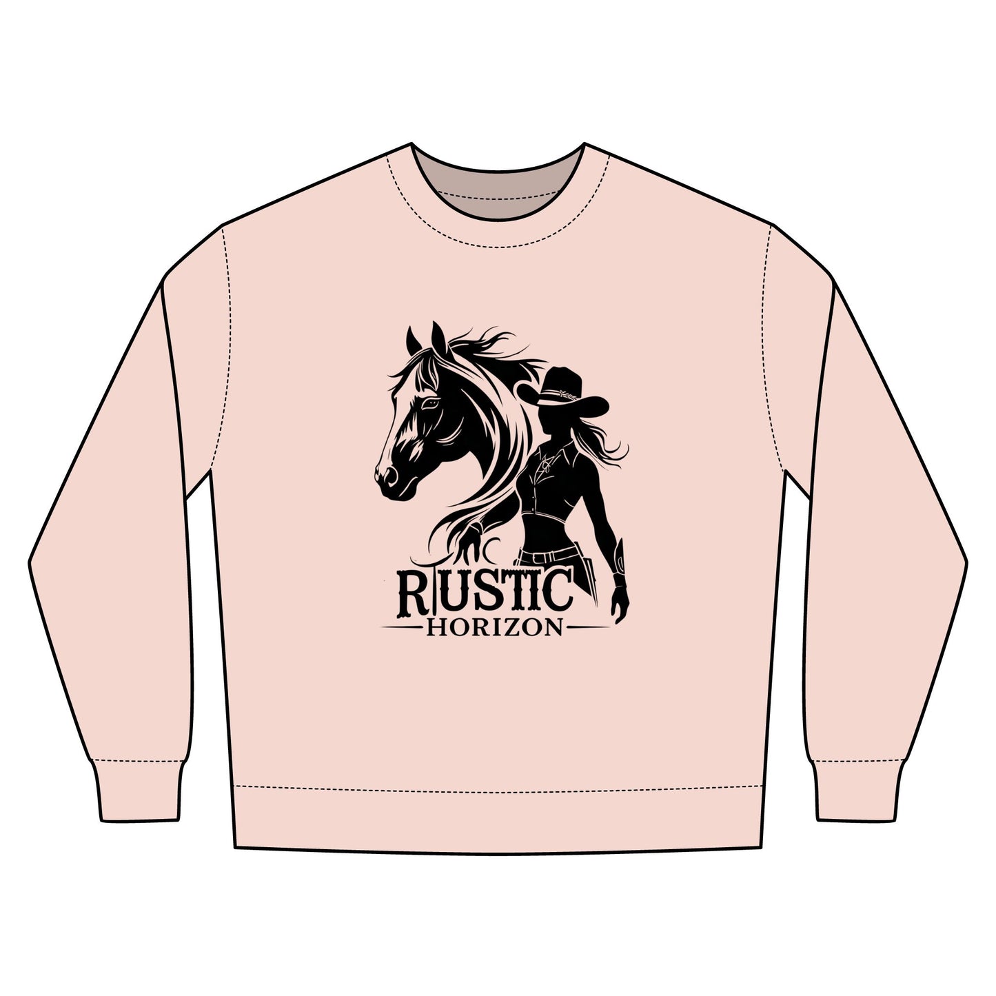 Cowgirl Unisex Rustic Horizon Rodeo Sweatshirt, Unisex Casual Crewneck, Western Style Pullover, Perfect for Fall, Gift for Rodeo Fans