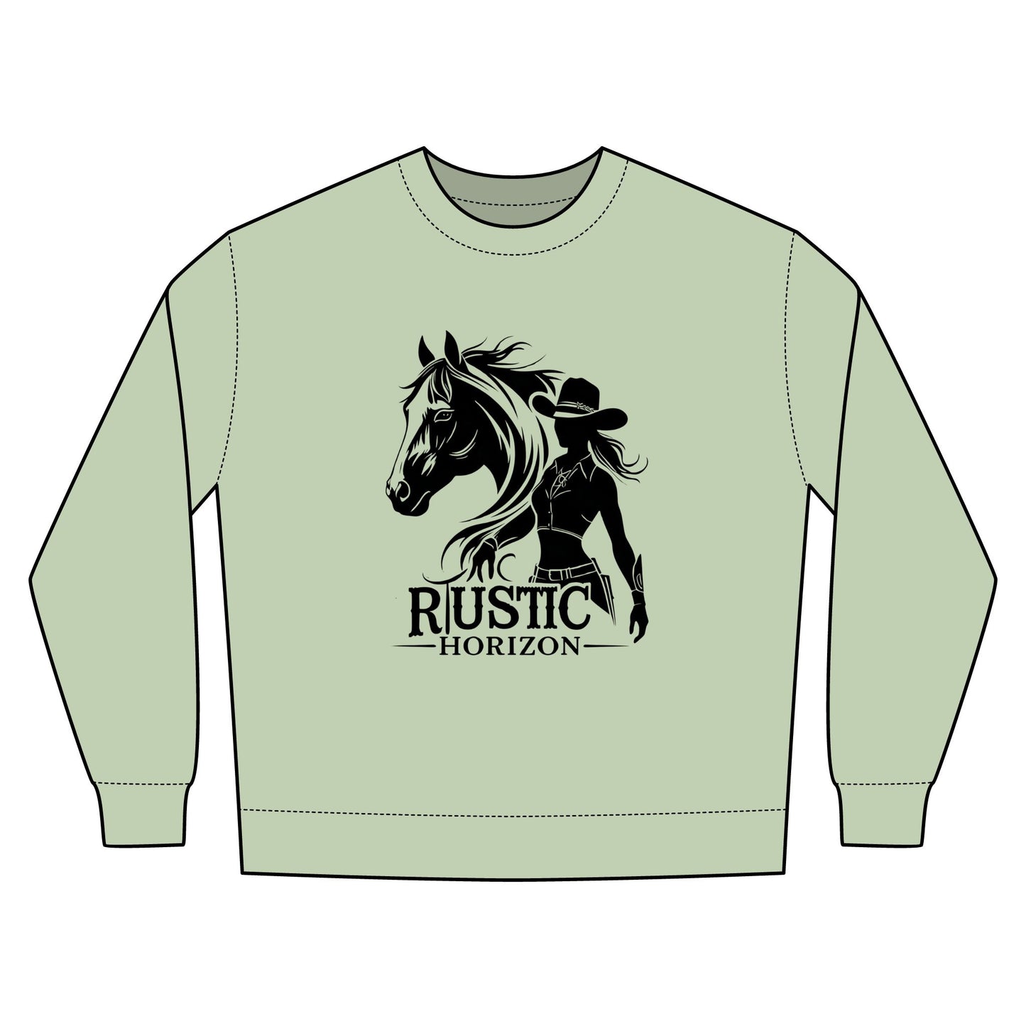 Cowgirl Unisex Rustic Horizon Rodeo Sweatshirt, Unisex Casual Crewneck, Western Style Pullover, Perfect for Fall, Gift for Rodeo Fans
