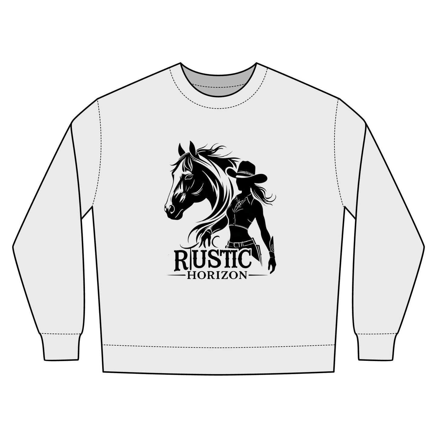 Cowgirl Unisex Rustic Horizon Rodeo Sweatshirt, Unisex Casual Crewneck, Western Style Pullover, Perfect for Fall, Gift for Rodeo Fans