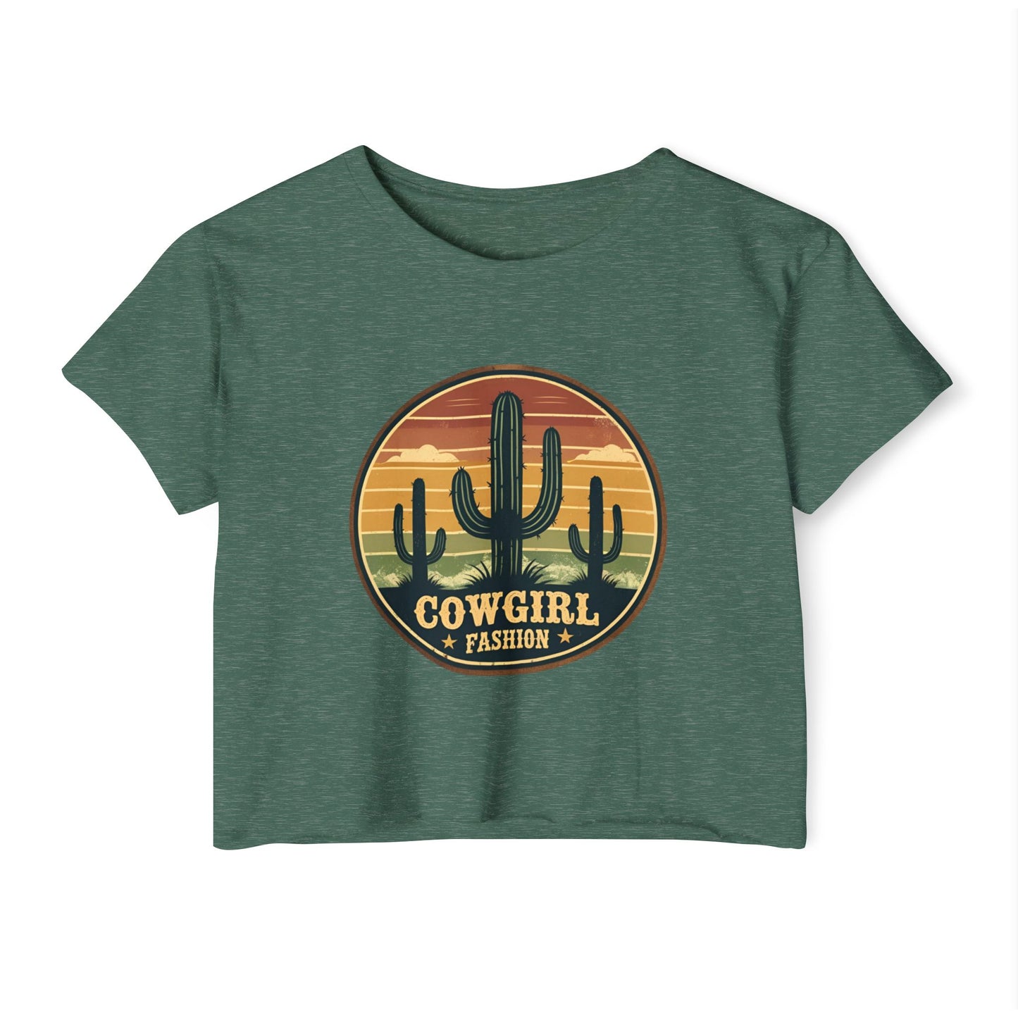Rustic Horizon Cactus Women's Festival Crop Top - Boho Chic Graphic Tee for Music & Art Lovers