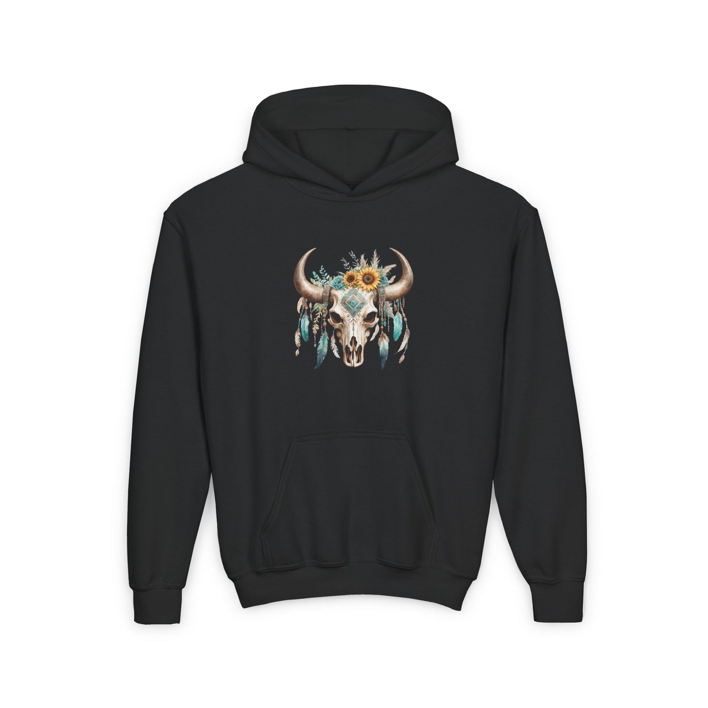 SKULL AND FEATHERS COWGIRL Youth Heavy Blend Hooded Sweatshirt