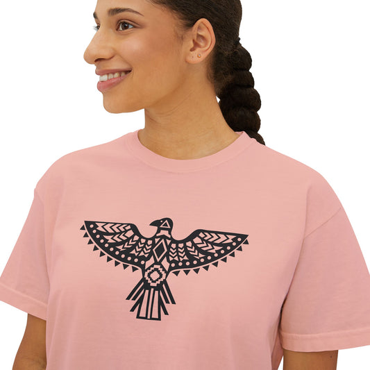 Women's Boxy Tee with Native Bird Design - Casual & Comfortable Fashion