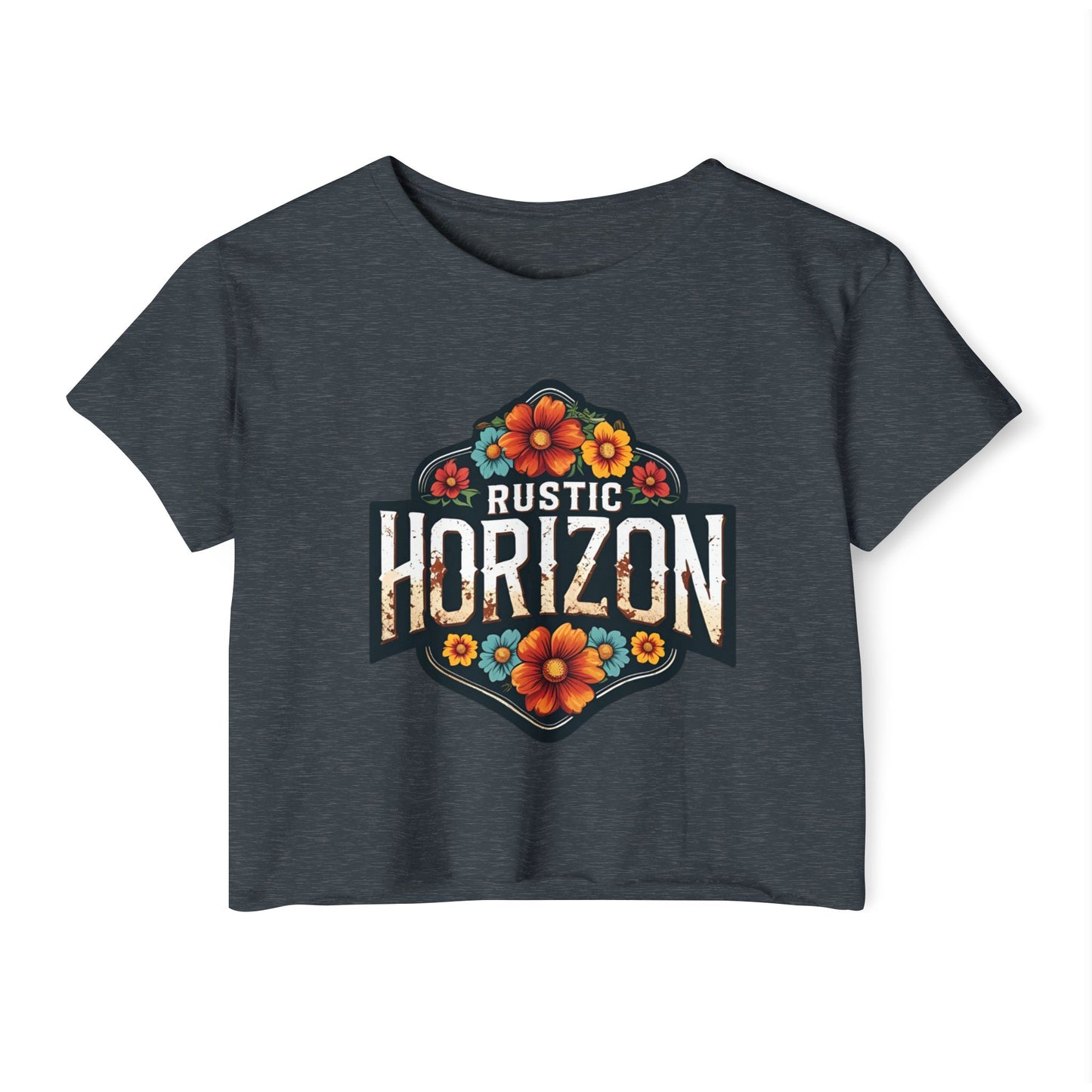 Rustic Horizon Flowers Women's Festival Crop Top - Boho Chic Graphic Tee for Music & Art Lovers