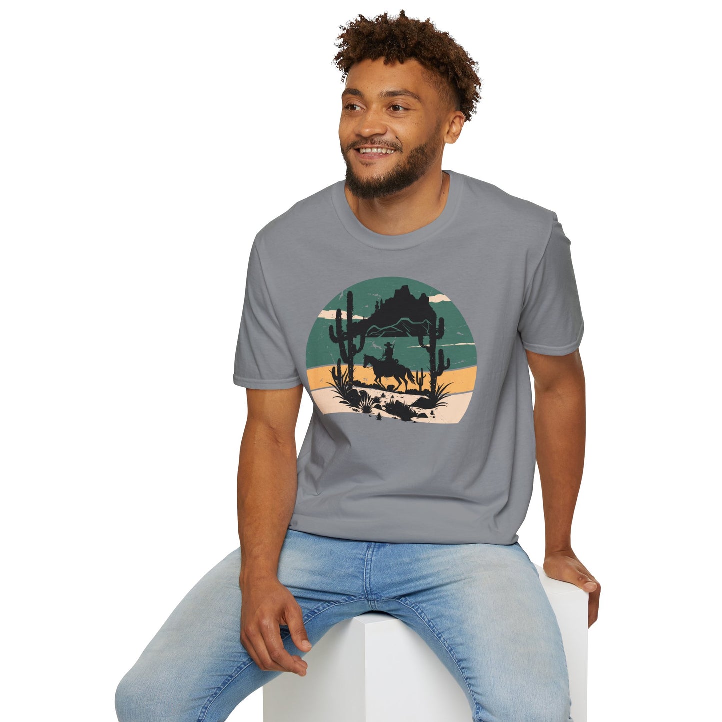 Sunset Cowboy in mountain Unisex Softstyle T-Shirt