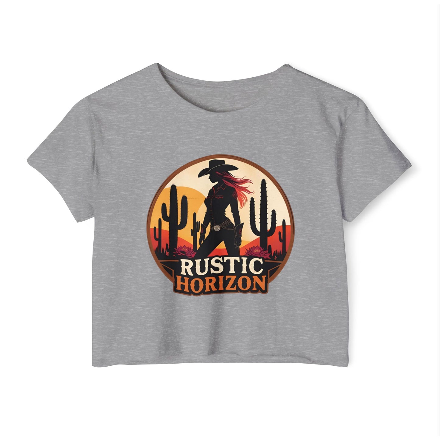 Rustic Horizon Cowgirl Women's Festival Crop Top - Boho Chic Graphic Tee for Music & Art Lovers