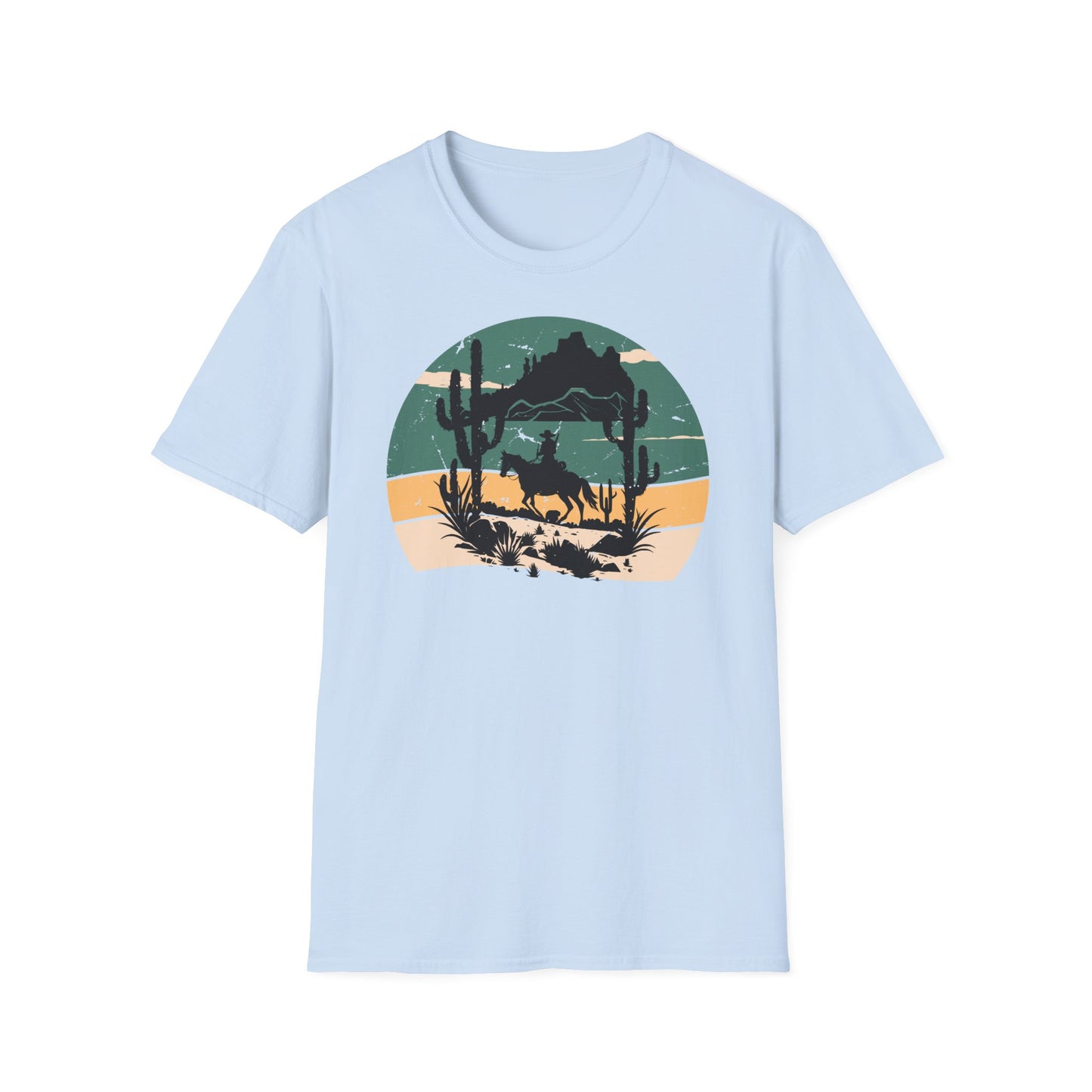 Sunset Cowboy in mountain Unisex Softstyle T-Shirt