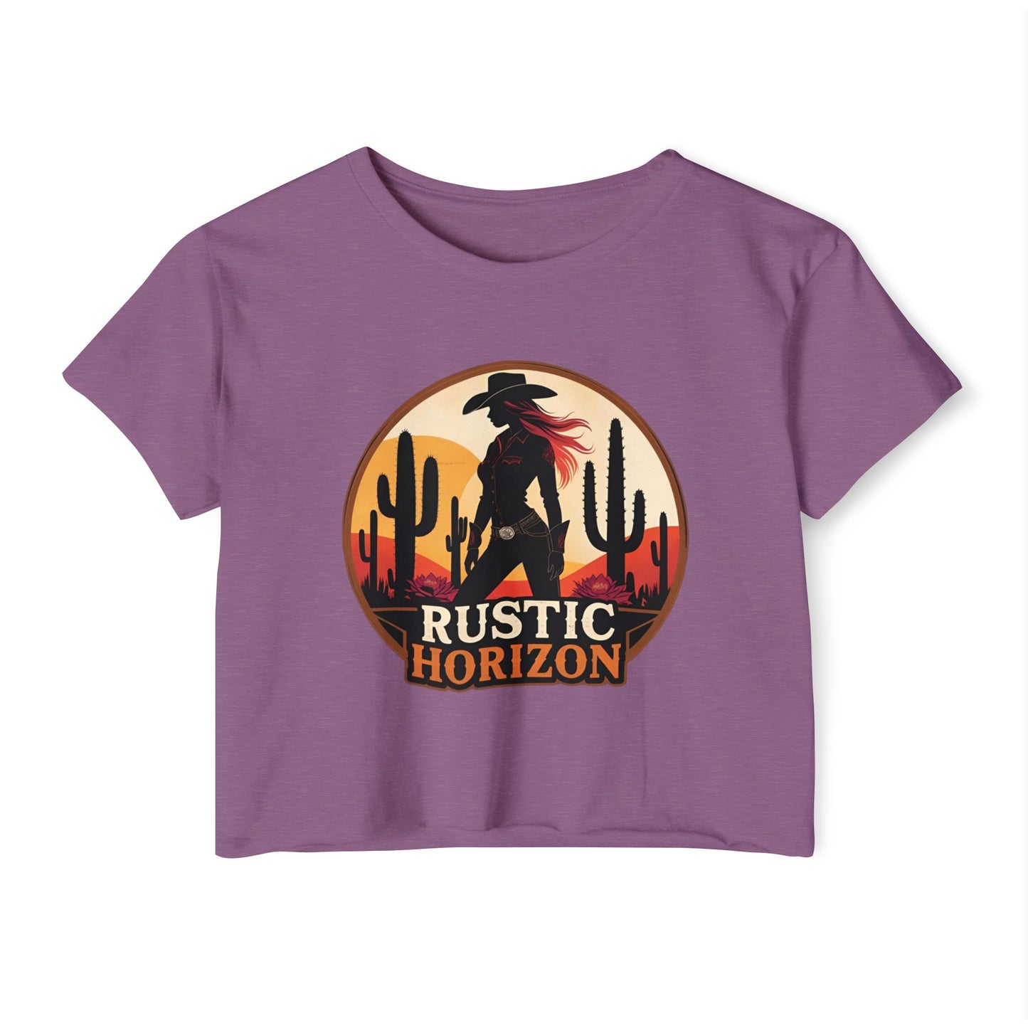 Rustic Horizon Cowgirl Women's Festival Crop Top - Boho Chic Graphic Tee for Music & Art Lovers