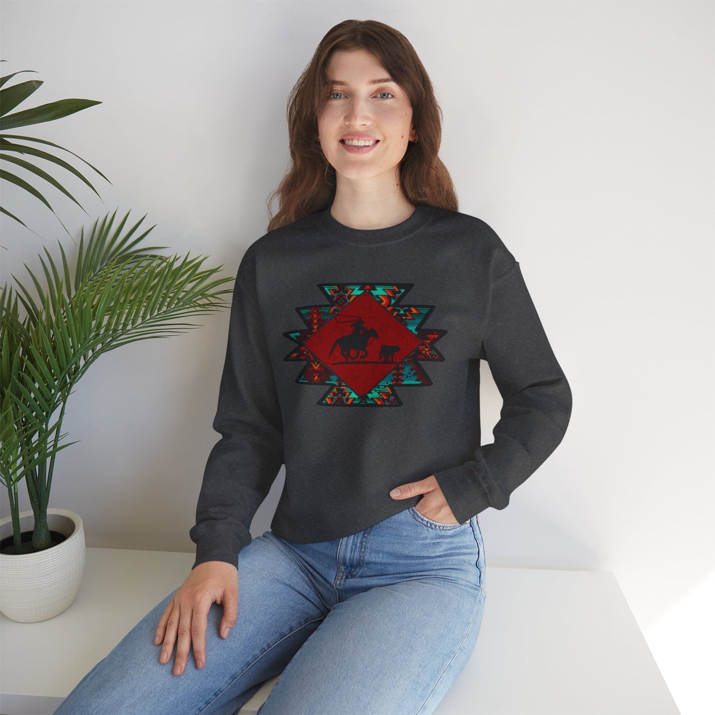 BREAKAWAY ROPING AZTEC UNISEX Heavy Blend™ Crewneck Sweatshirt