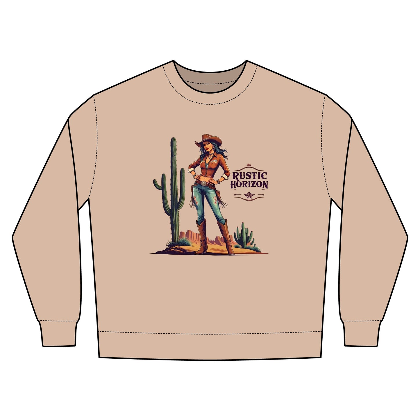 Cowgirl Rustic Horizon Rodeo Sweatshirt, Unisex Casual Crewneck, Western Style Pullover, Perfect for Fall, Gift for Rodeo Fans