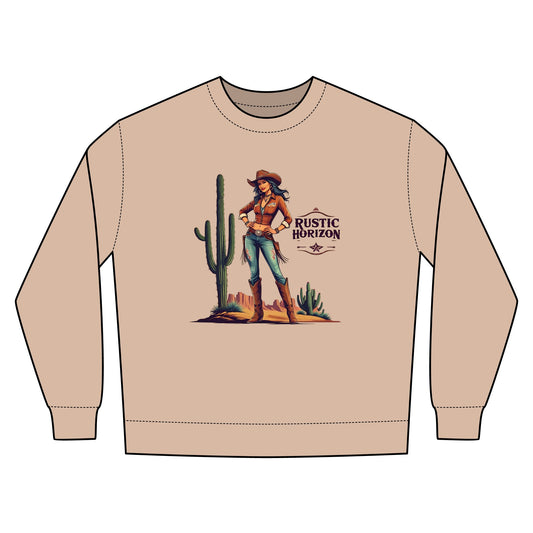 Cowgirl Rustic Horizon Rodeo Sweatshirt, Unisex Casual Crewneck, Western Style Pullover, Perfect for Fall, Gift for Rodeo Fans