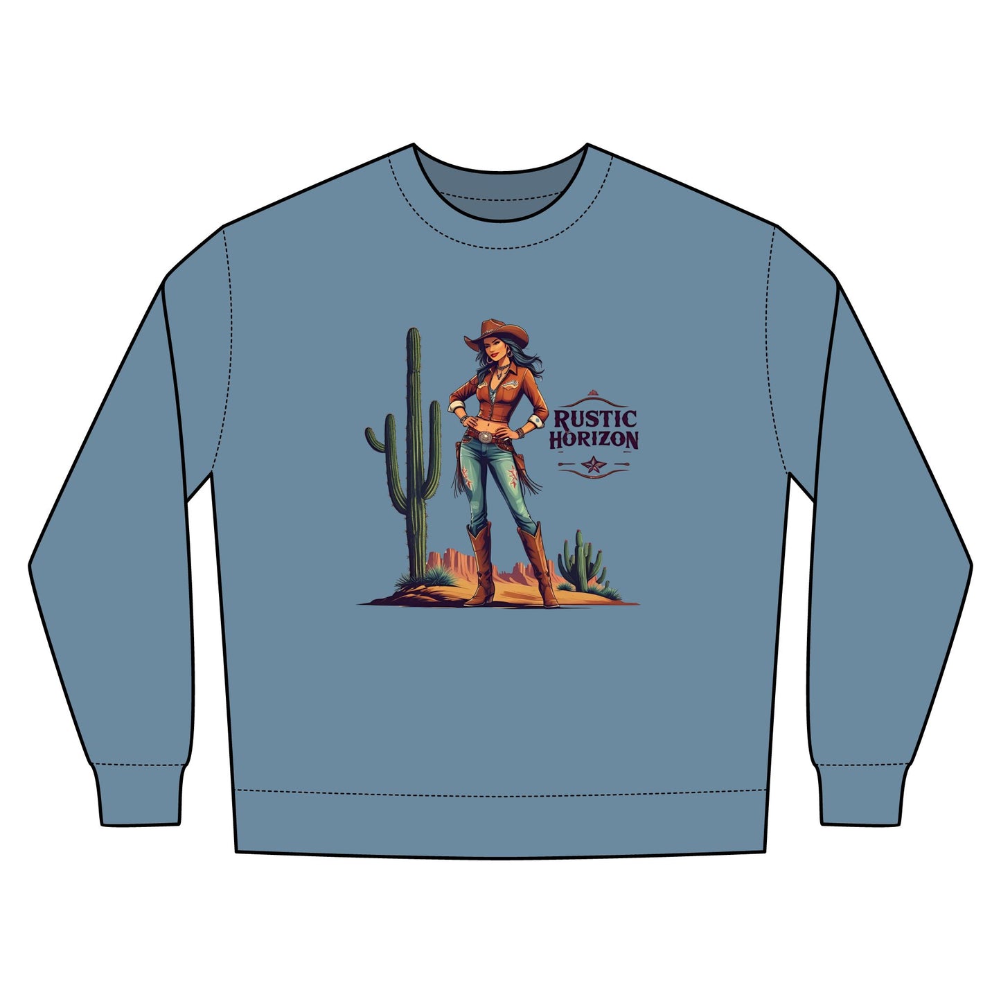 Cowgirl Rustic Horizon Rodeo Sweatshirt, Unisex Casual Crewneck, Western Style Pullover, Perfect for Fall, Gift for Rodeo Fans