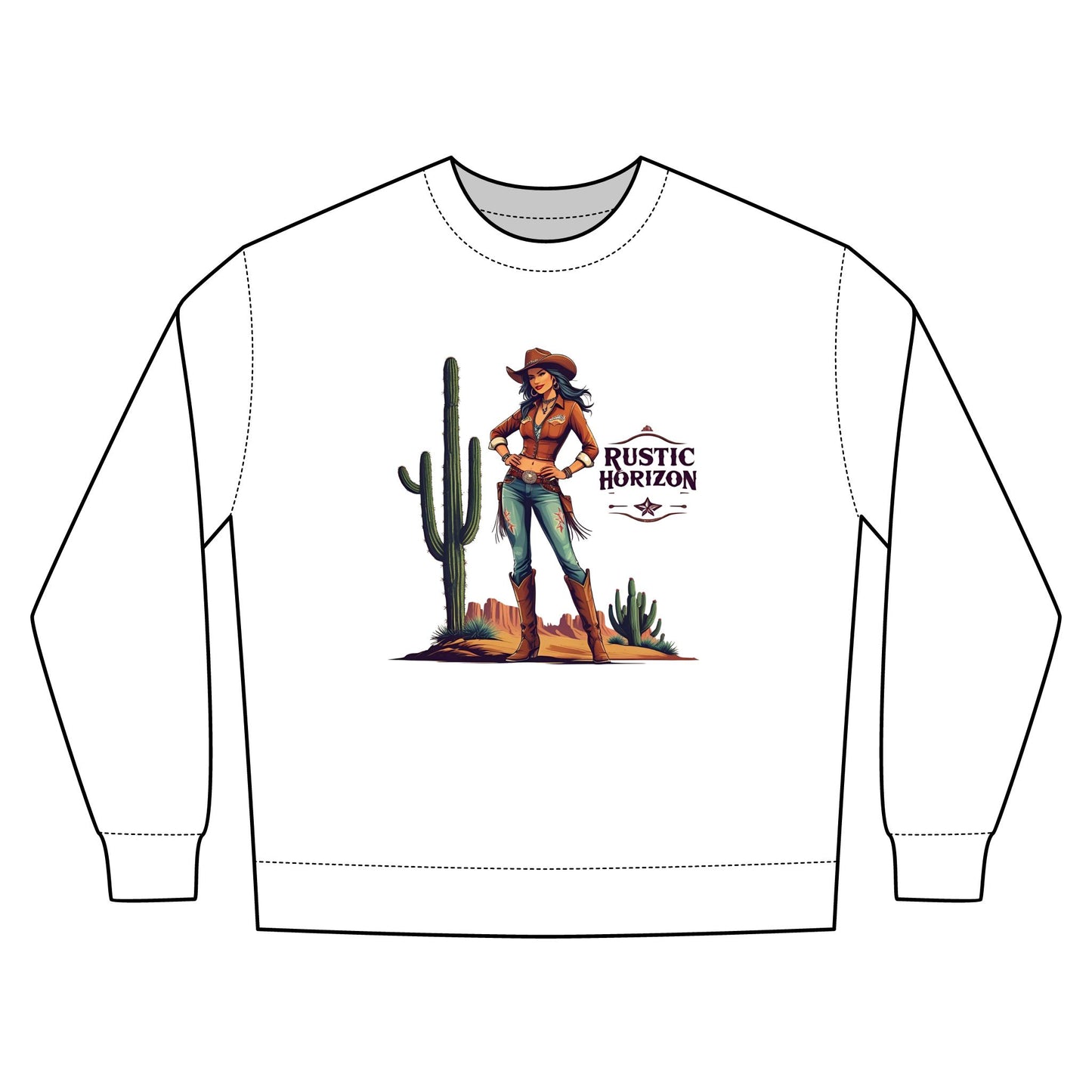 Cowgirl Rustic Horizon Rodeo Sweatshirt, Unisex Casual Crewneck, Western Style Pullover, Perfect for Fall, Gift for Rodeo Fans