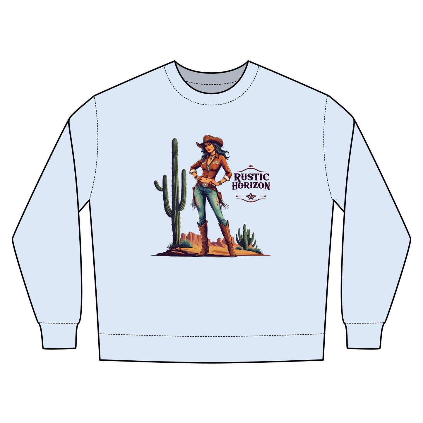 Cowgirl Rustic Horizon Rodeo Sweatshirt, Unisex Casual Crewneck, Western Style Pullover, Perfect for Fall, Gift for Rodeo Fans