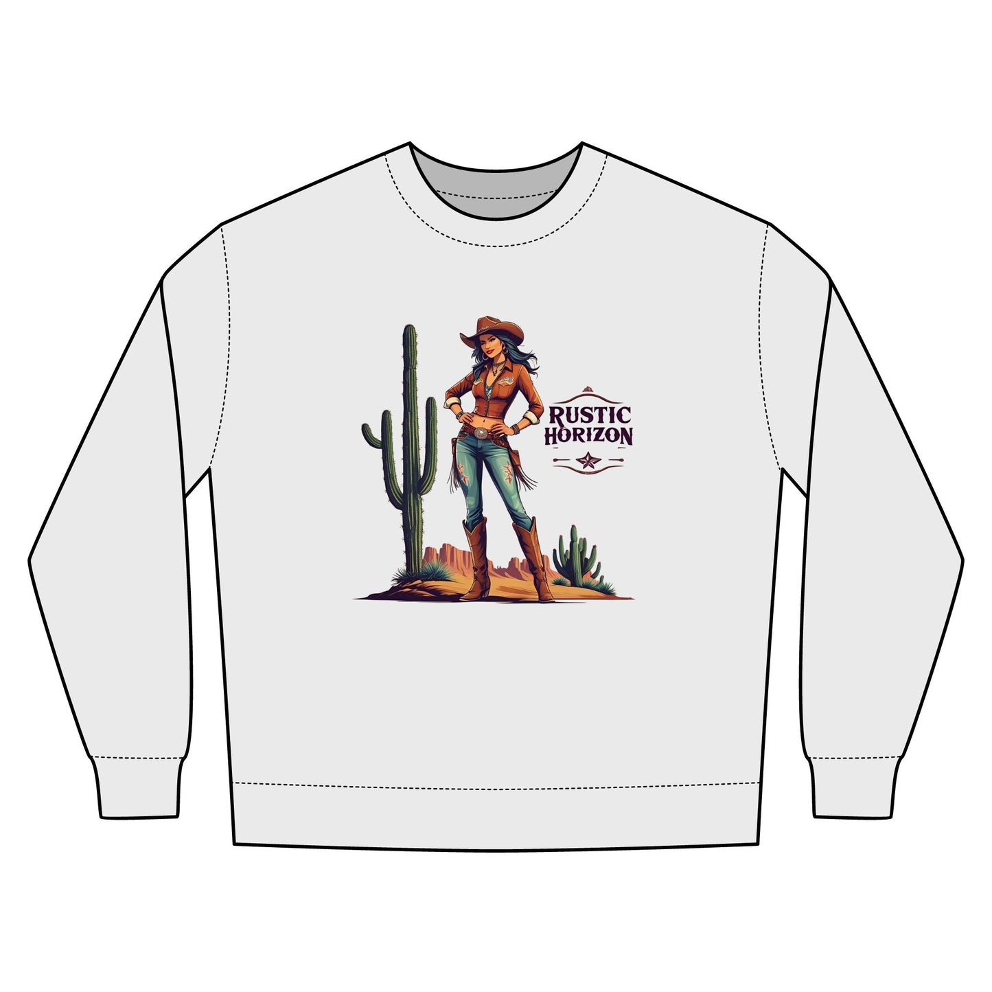 Cowgirl Rustic Horizon Rodeo Sweatshirt, Unisex Casual Crewneck, Western Style Pullover, Perfect for Fall, Gift for Rodeo Fans