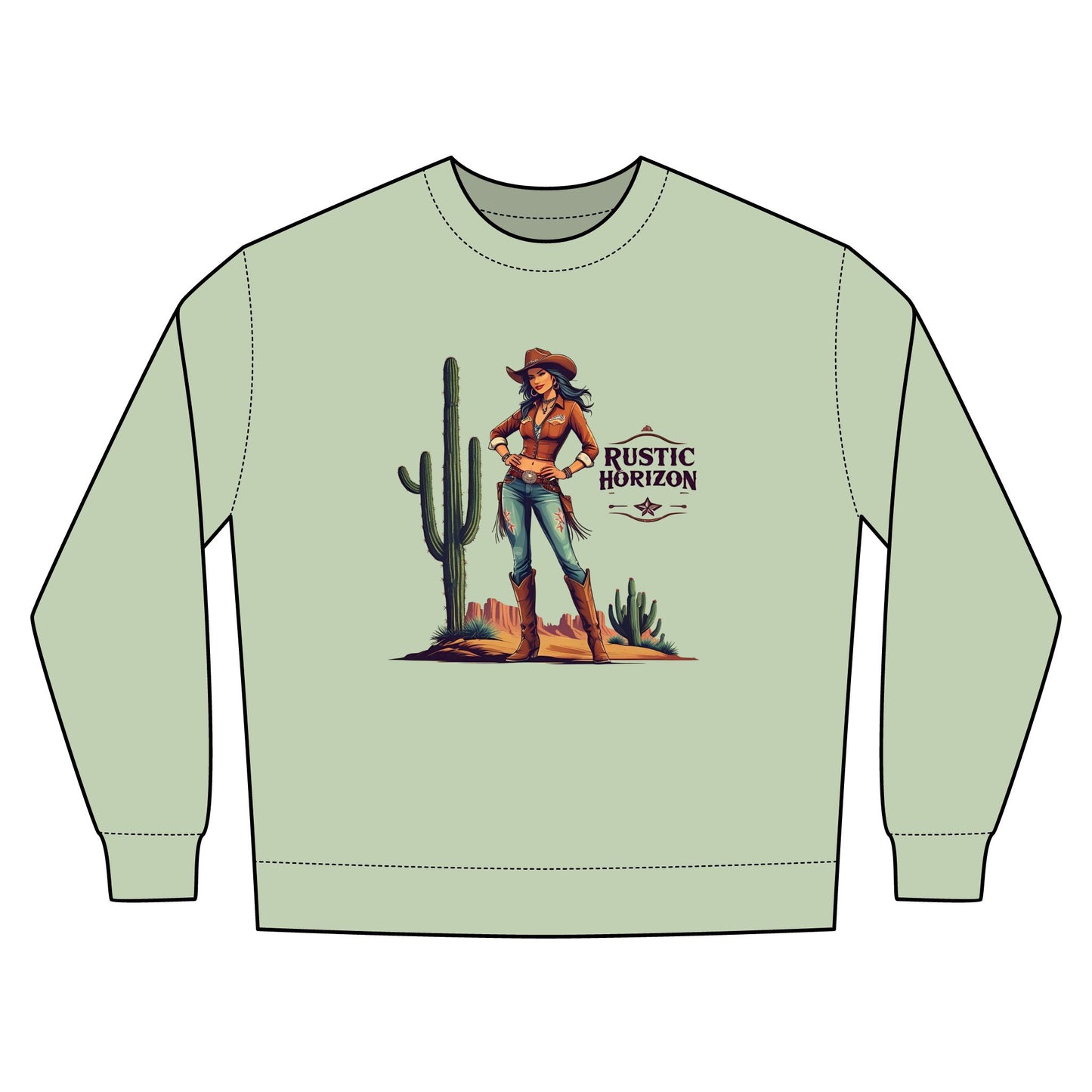 Cowgirl Rustic Horizon Rodeo Sweatshirt, Unisex Casual Crewneck, Western Style Pullover, Perfect for Fall, Gift for Rodeo Fans