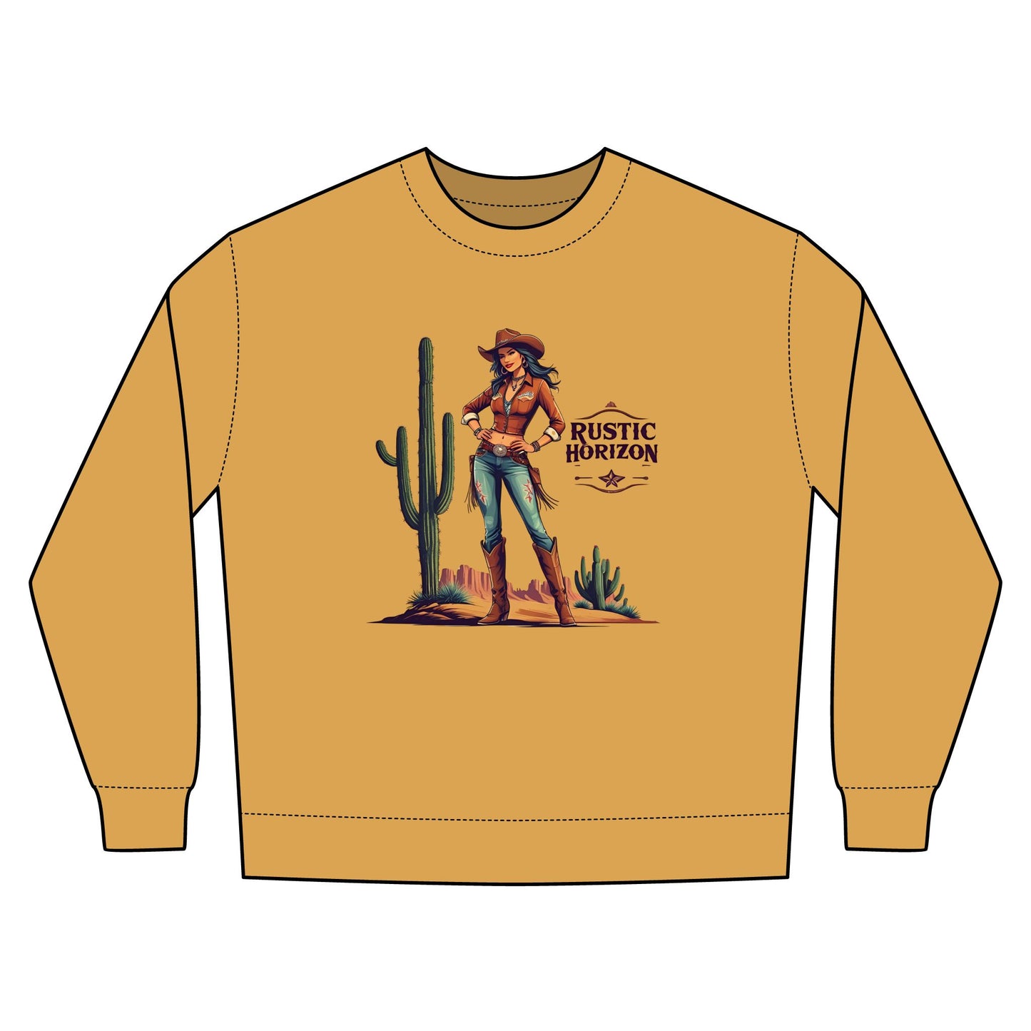 Cowgirl Rustic Horizon Rodeo Sweatshirt, Unisex Casual Crewneck, Western Style Pullover, Perfect for Fall, Gift for Rodeo Fans