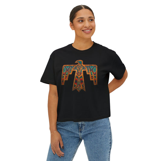 Women's Boxy Tee with Native Bird Design - Casual & Comfortable Fashion