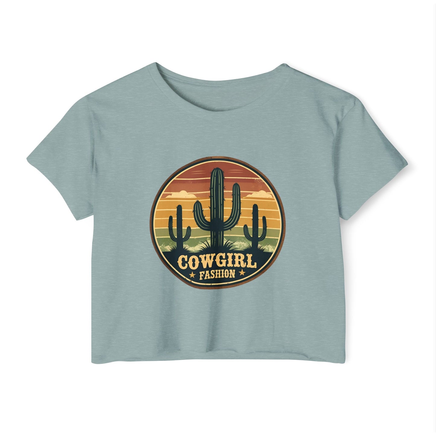 Rustic Horizon Cactus Women's Festival Crop Top - Boho Chic Graphic Tee for Music & Art Lovers