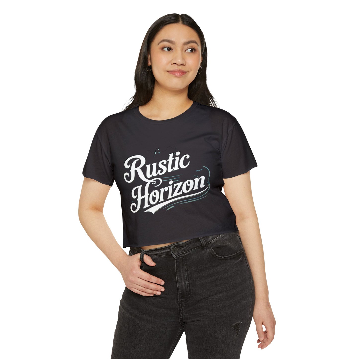 Rustic Horizon Women's Festival Crop Top - Boho Chic Graphic Tee for Music & Art Lovers