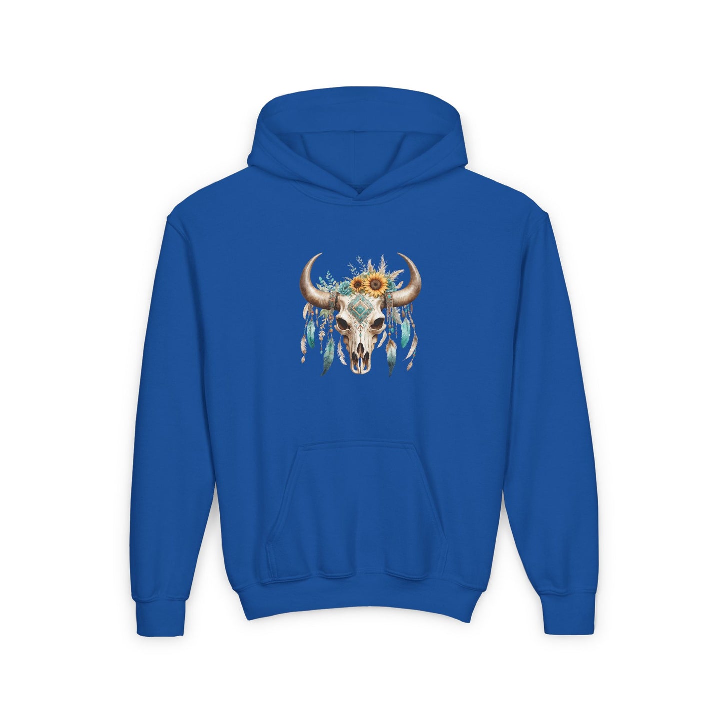 SKULL AND FEATHERS COWGIRL Youth Heavy Blend Hooded Sweatshirt