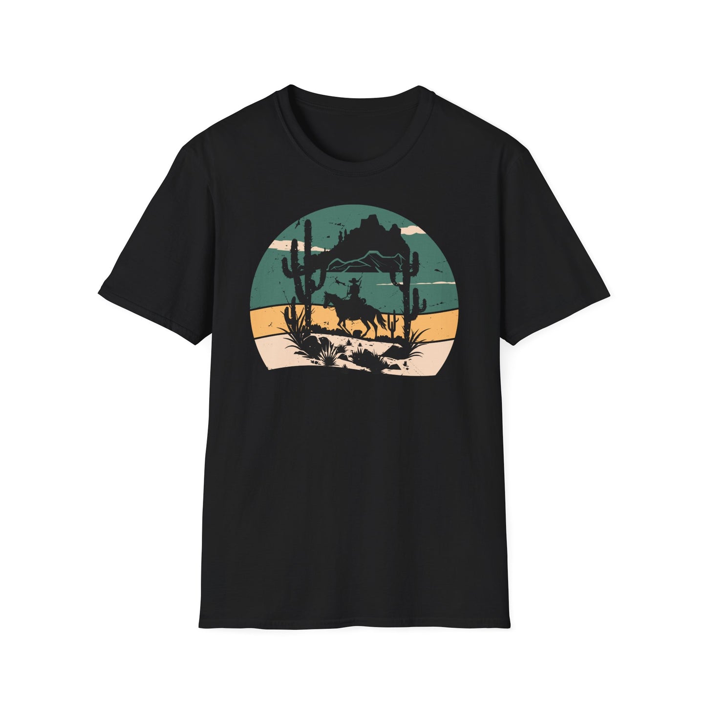 Sunset Cowboy in mountain Unisex Softstyle T-Shirt