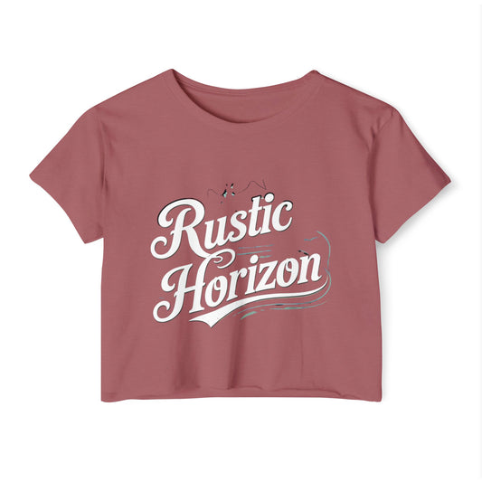 Rustic Horizon Women's Festival Crop Top - Boho Chic Graphic Tee for Music & Art Lovers