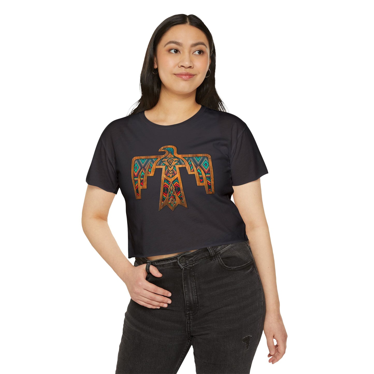 Thunderbird Western Women's Festival Crop Top - Boho Chic Graphic Tee for Music & Art Lovers