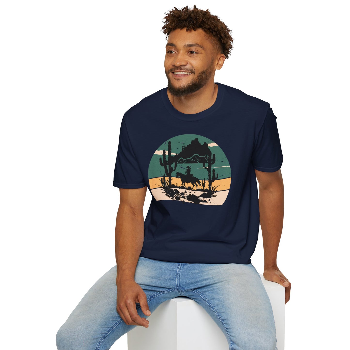 Sunset Cowboy in mountain Unisex Softstyle T-Shirt