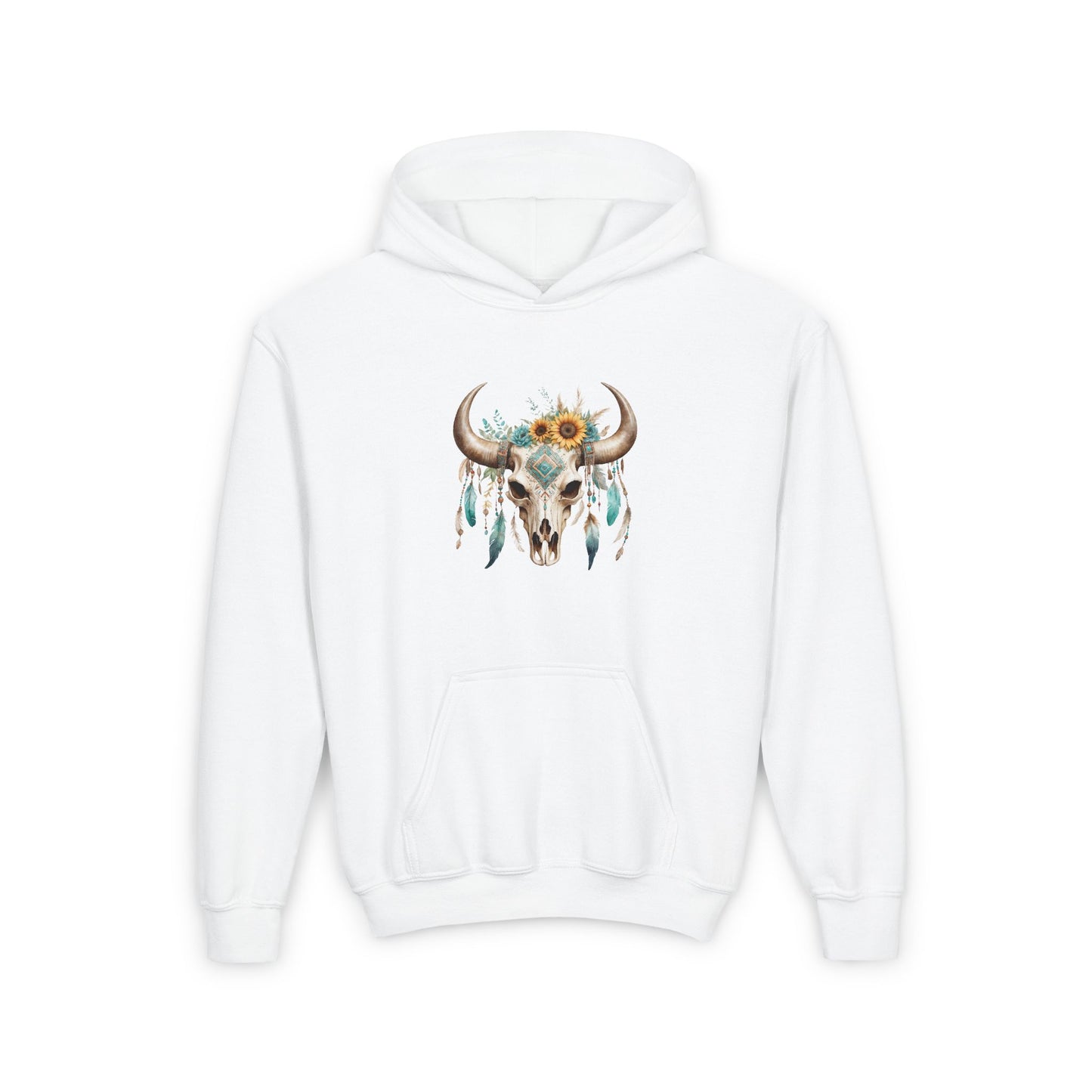 SKULL AND FEATHERS COWGIRL Youth Heavy Blend Hooded Sweatshirt