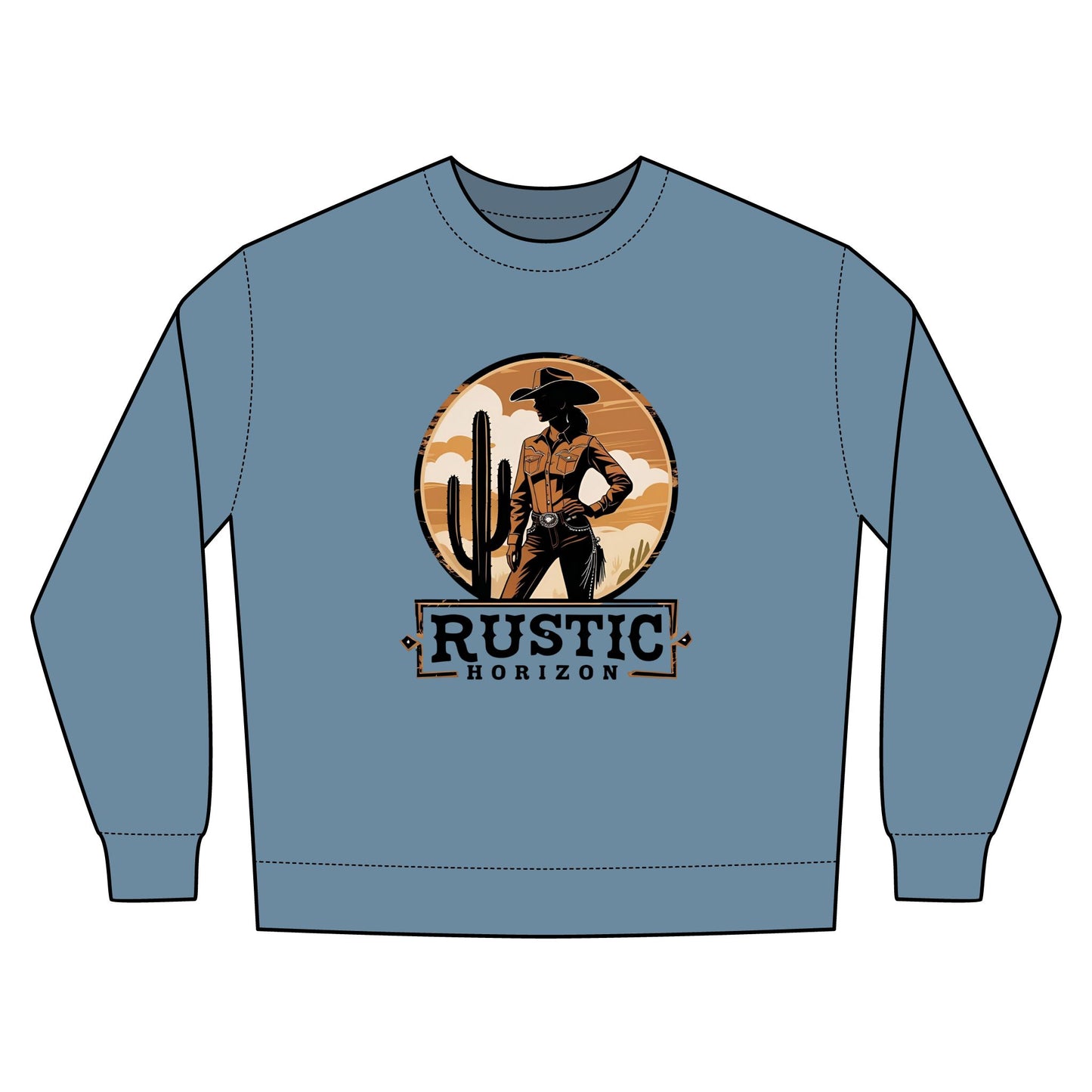 Cowgirl Unisex Rustic Horizon Rodeo Sweatshirt, Unisex Casual Crewneck, Western Style Pullover, Perfect for Fall, Gift for Rodeo Fans