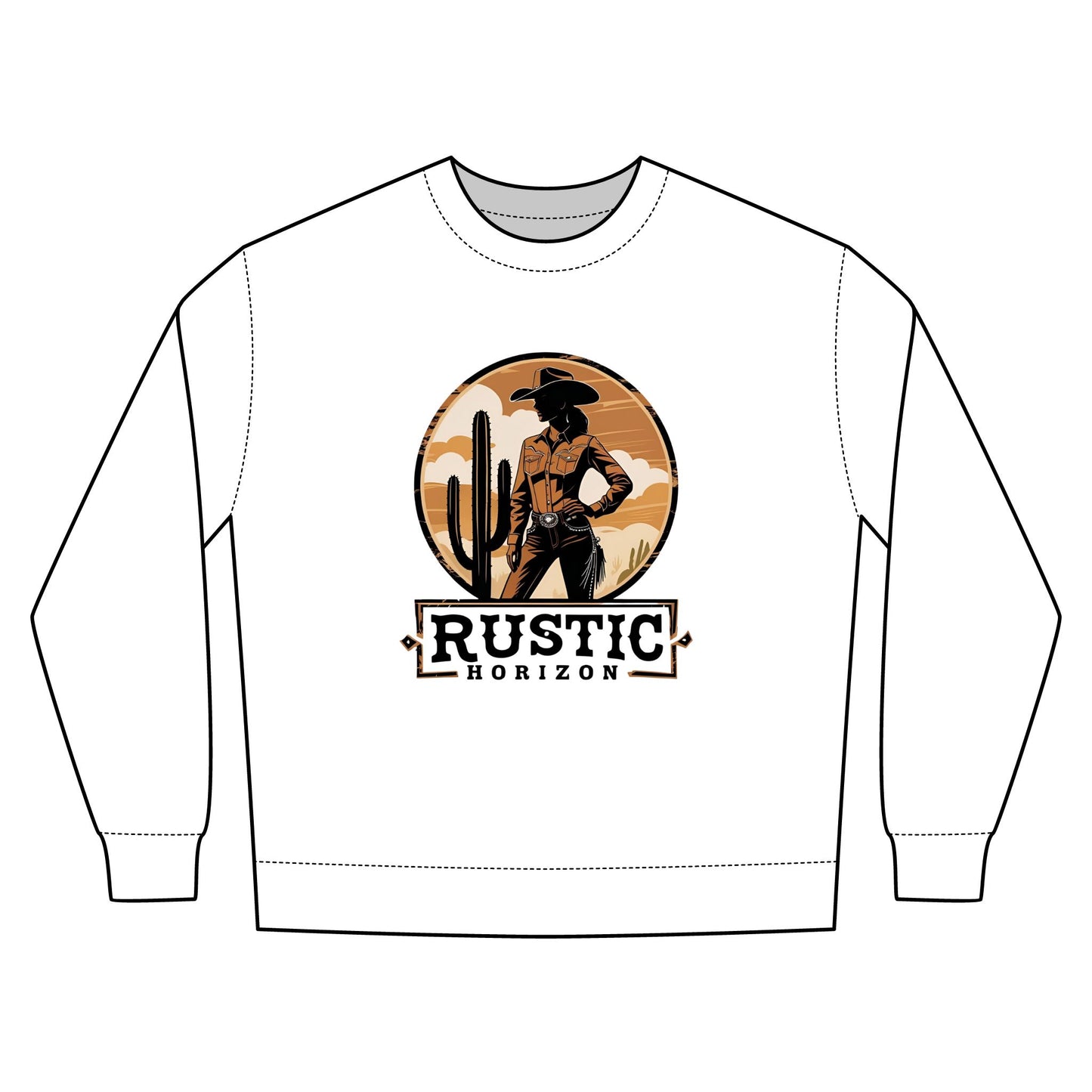 Cowgirl Unisex Rustic Horizon Rodeo Sweatshirt, Unisex Casual Crewneck, Western Style Pullover, Perfect for Fall, Gift for Rodeo Fans