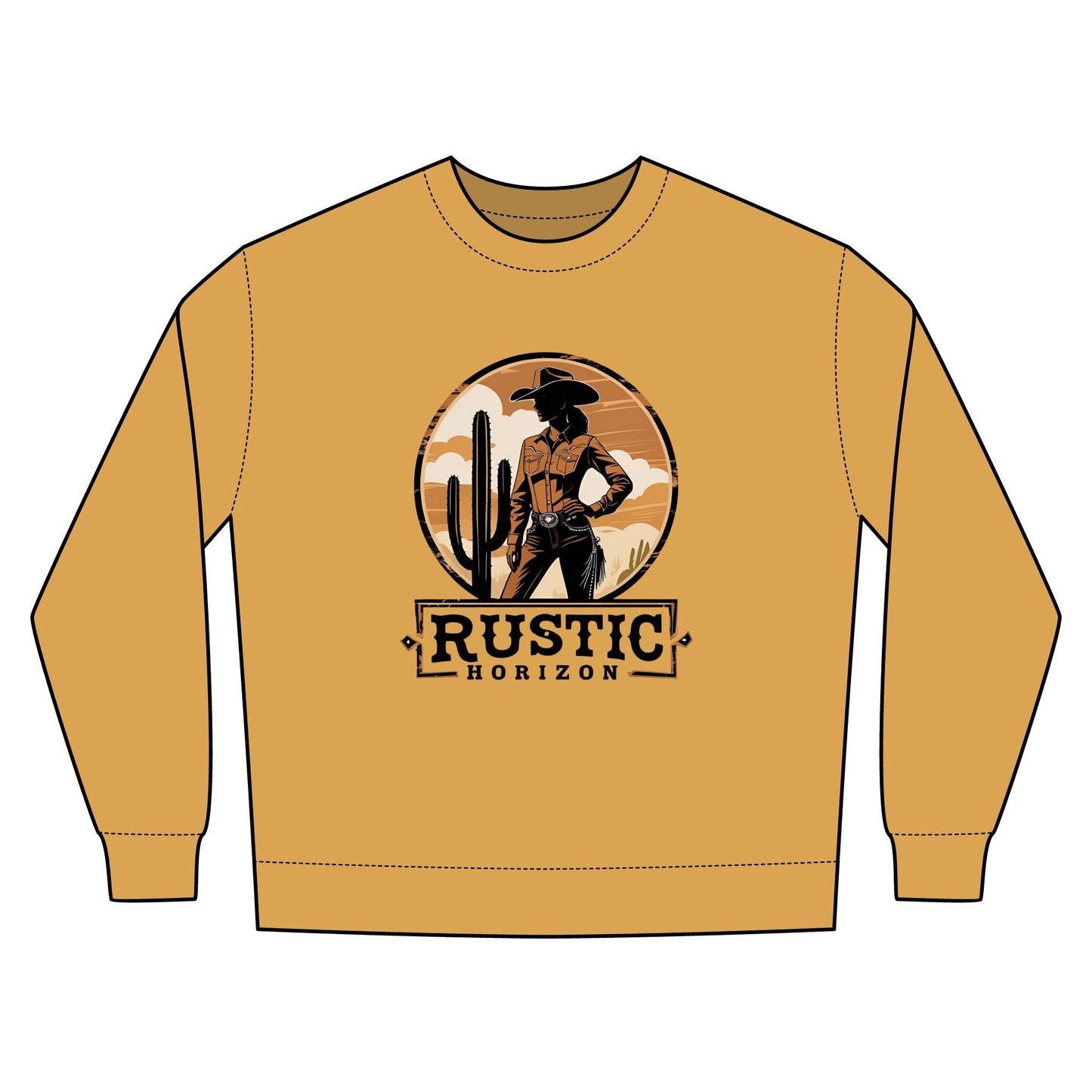 Cowgirl Unisex Rustic Horizon Rodeo Sweatshirt, Unisex Casual Crewneck, Western Style Pullover, Perfect for Fall, Gift for Rodeo Fans