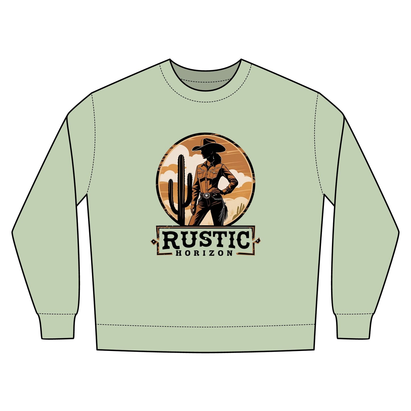 Cowgirl Unisex Rustic Horizon Rodeo Sweatshirt, Unisex Casual Crewneck, Western Style Pullover, Perfect for Fall, Gift for Rodeo Fans