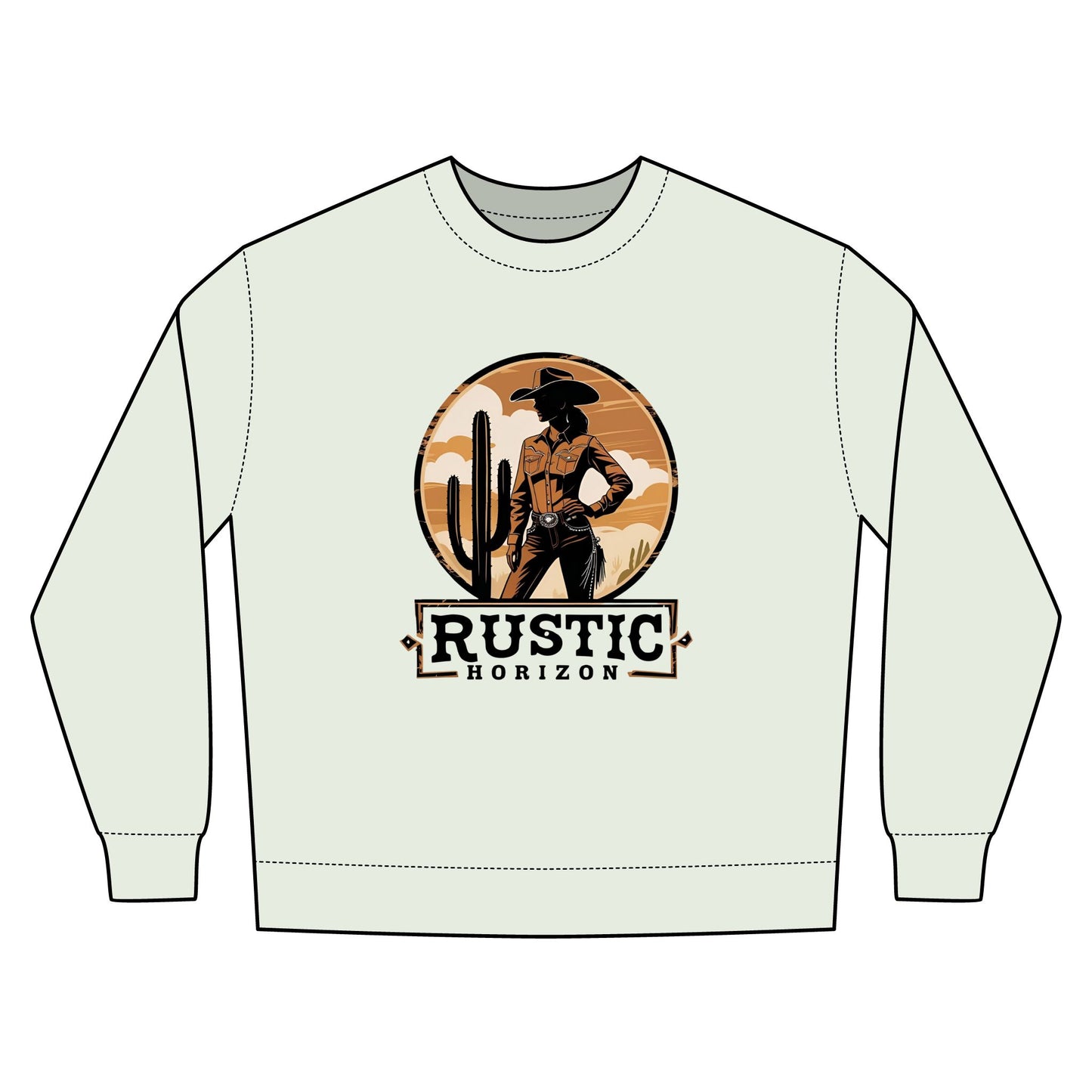 Cowgirl Unisex Rustic Horizon Rodeo Sweatshirt, Unisex Casual Crewneck, Western Style Pullover, Perfect for Fall, Gift for Rodeo Fans