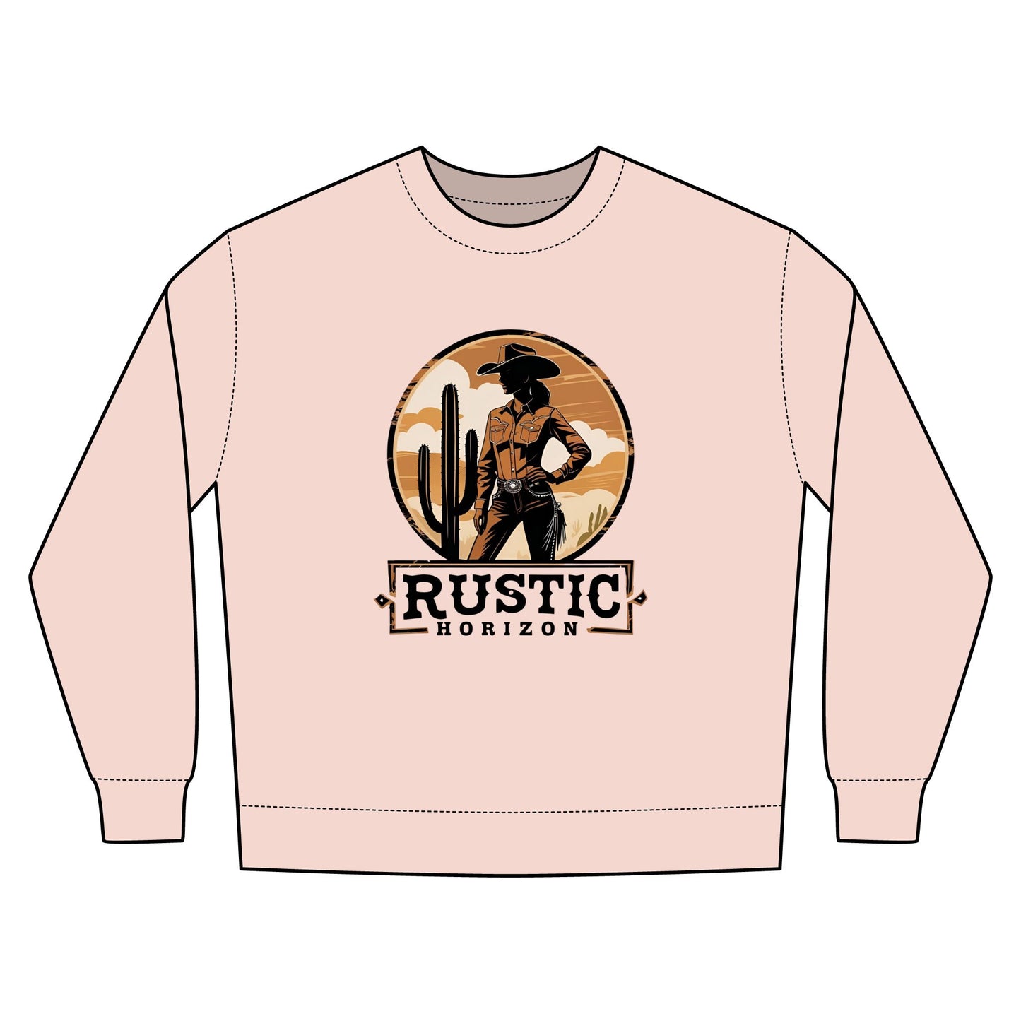 Cowgirl Unisex Rustic Horizon Rodeo Sweatshirt, Unisex Casual Crewneck, Western Style Pullover, Perfect for Fall, Gift for Rodeo Fans