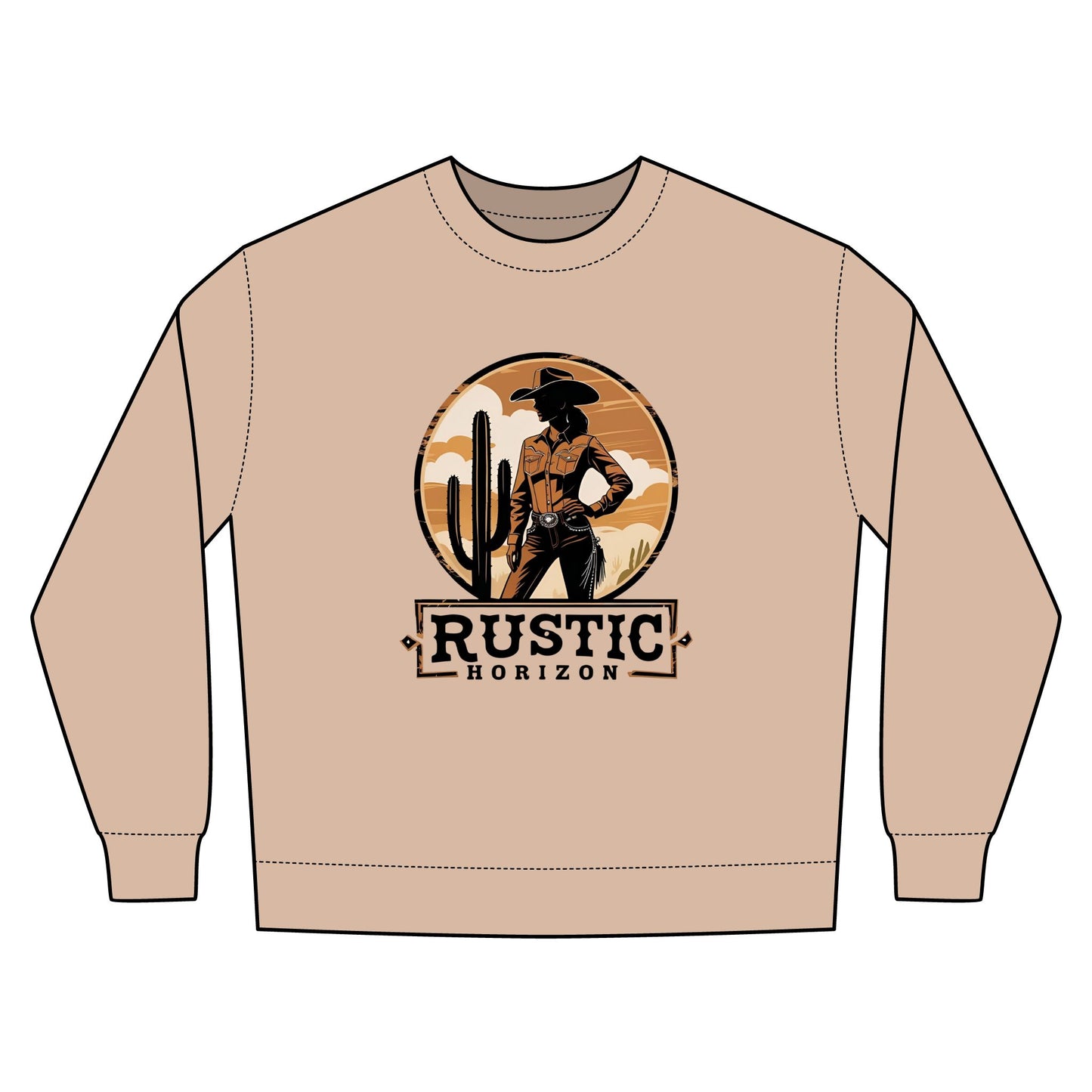 Cowgirl Unisex Rustic Horizon Rodeo Sweatshirt, Unisex Casual Crewneck, Western Style Pullover, Perfect for Fall, Gift for Rodeo Fans