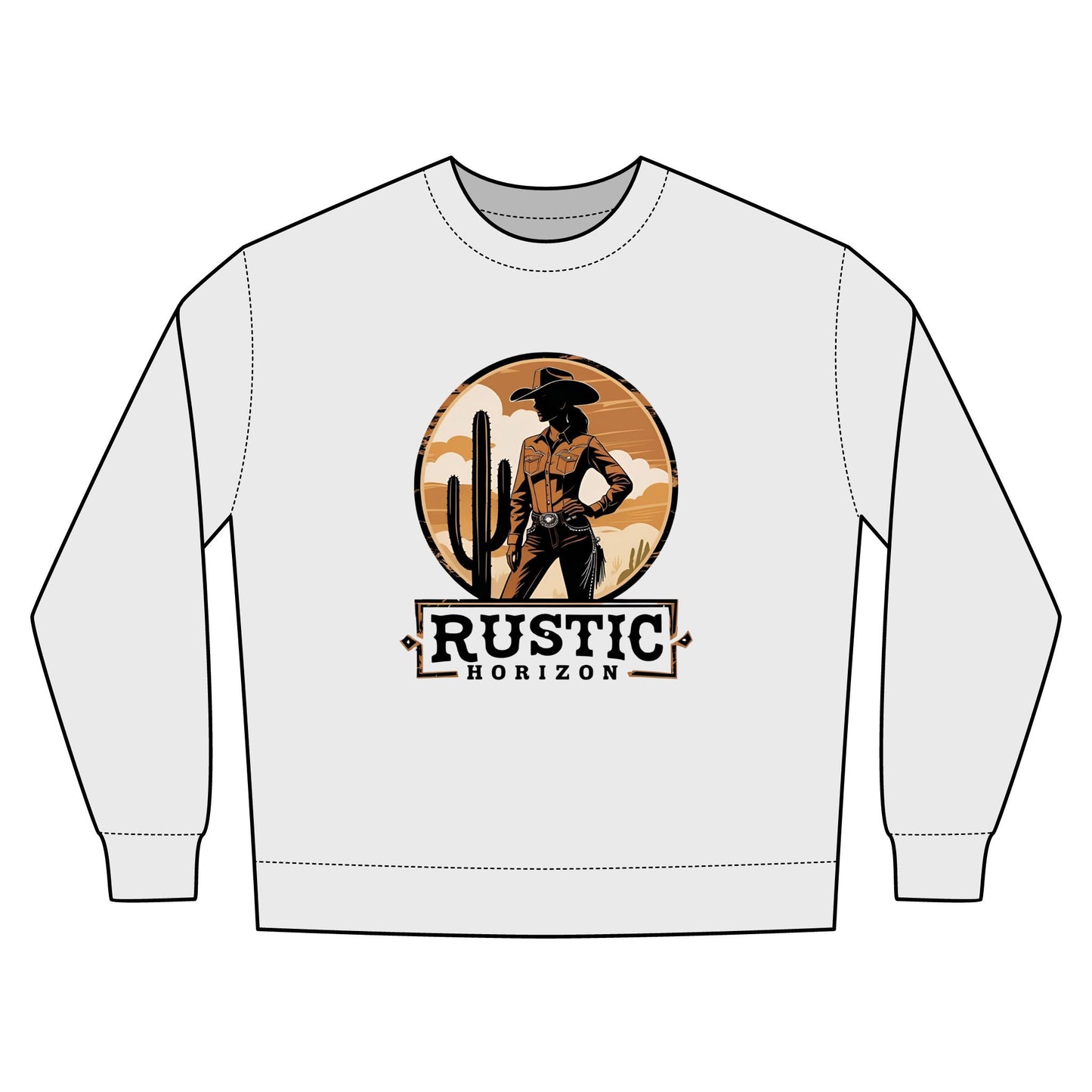 Cowgirl Unisex Rustic Horizon Rodeo Sweatshirt, Unisex Casual Crewneck, Western Style Pullover, Perfect for Fall, Gift for Rodeo Fans