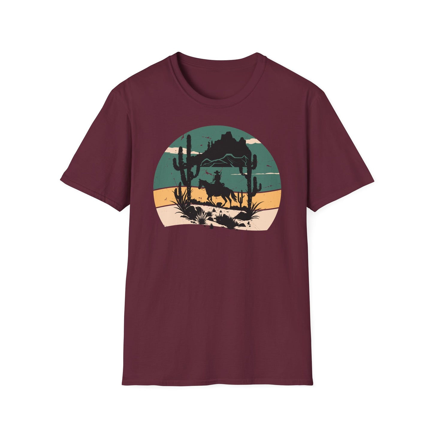 Sunset Cowboy in mountain Unisex Softstyle T-Shirt