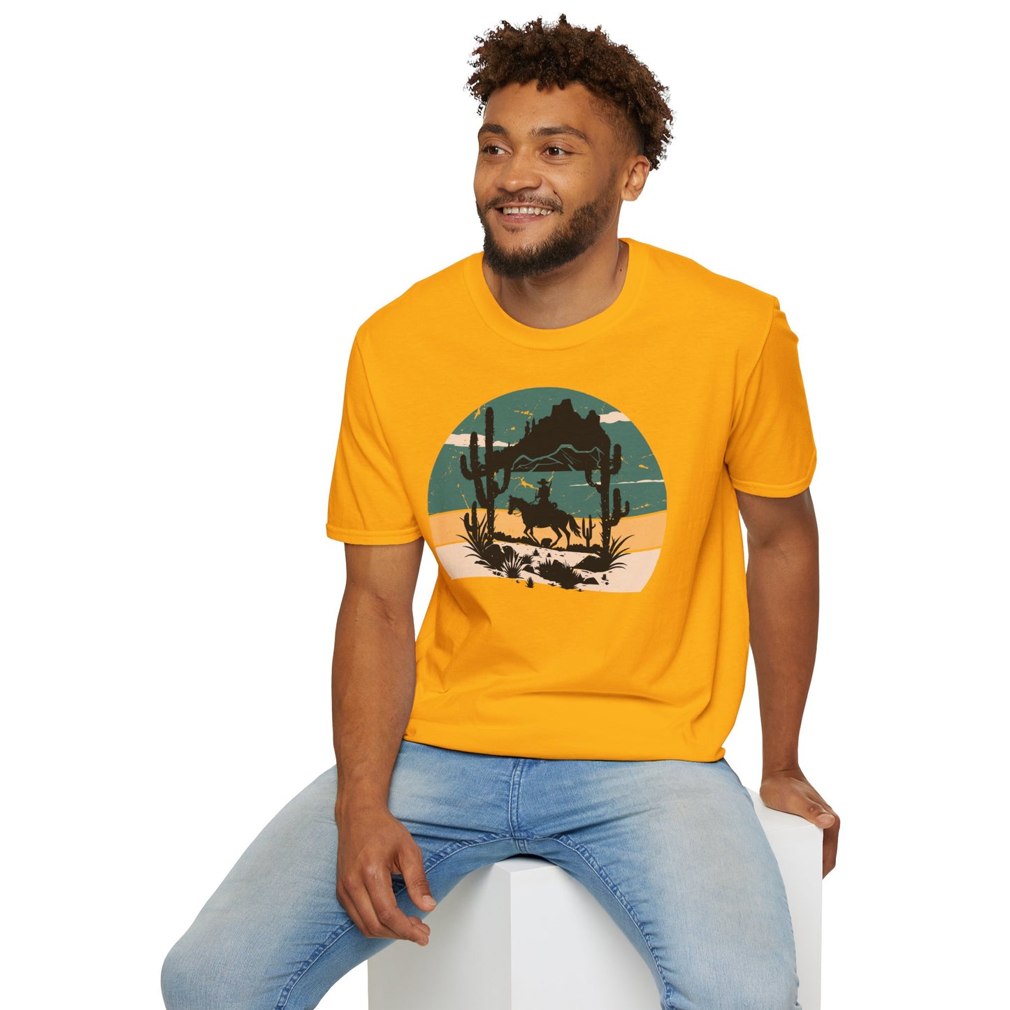 Sunset Cowboy in mountain Unisex Softstyle T-Shirt