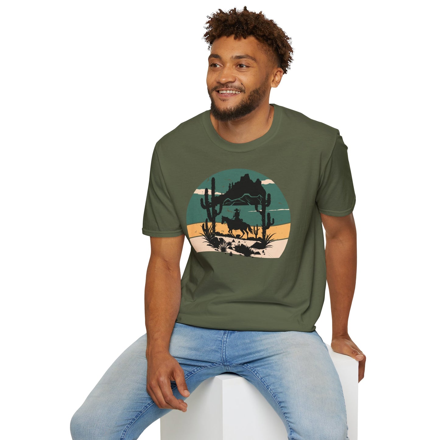 Sunset Cowboy in mountain Unisex Softstyle T-Shirt