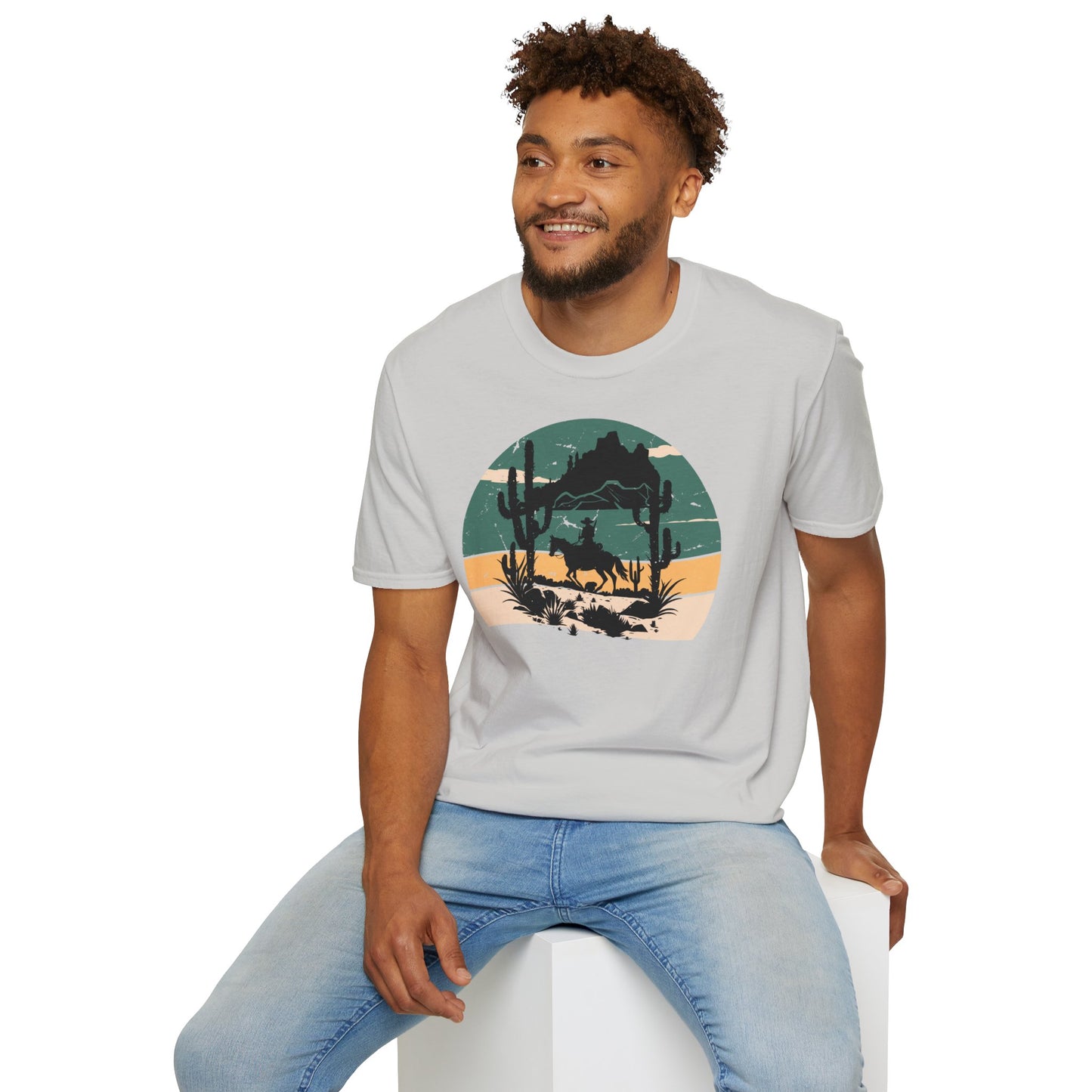 Sunset Cowboy in mountain Unisex Softstyle T-Shirt