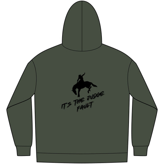 IT'S THE JUDGE FAULT Unisex Western Fleece Hoodie, Rustic Fashion Sweatshirt, Cozy Winter Apparel, Gift for Rodeo Lovers, Casual Outdoor Clothing