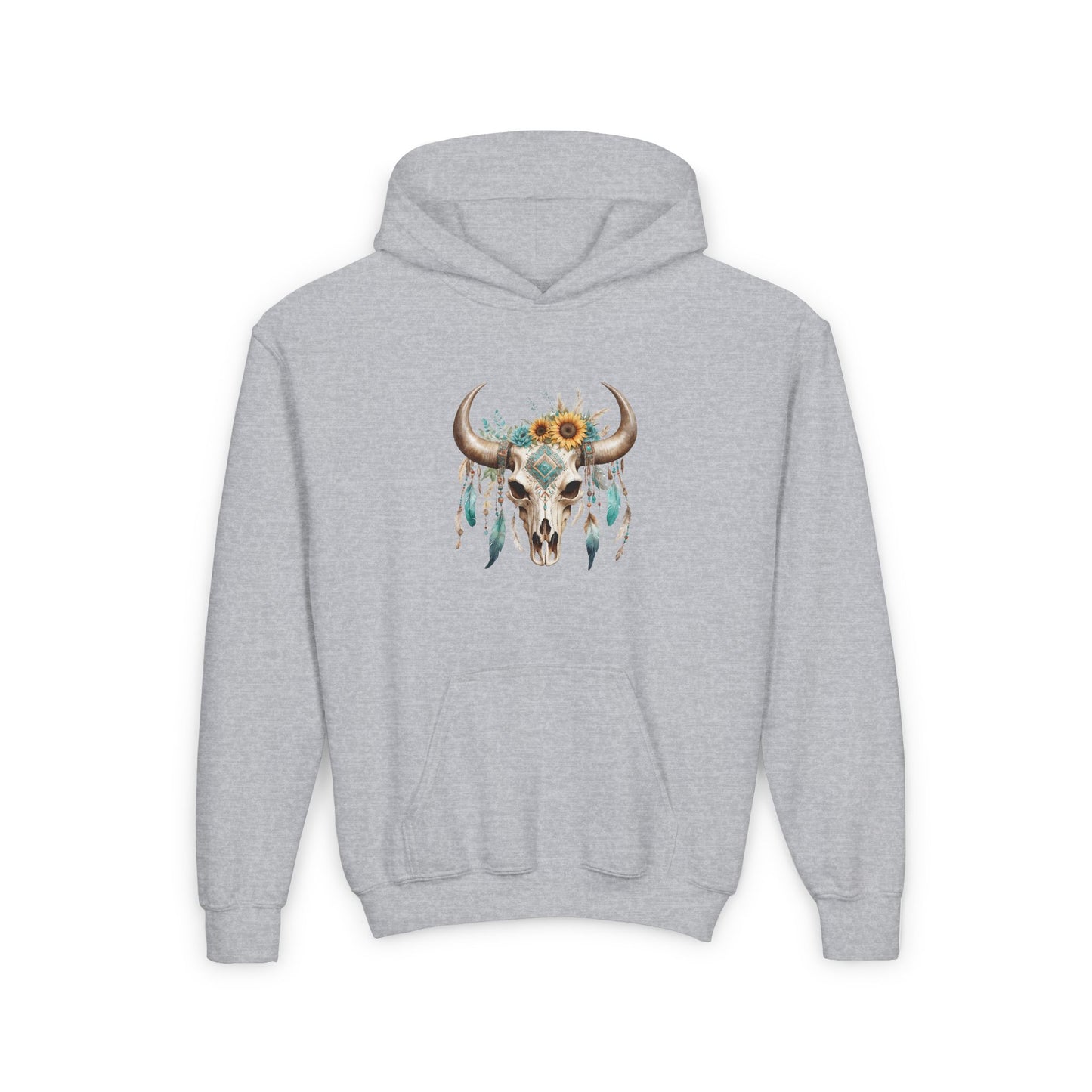 SKULL AND FEATHERS COWGIRL Youth Heavy Blend Hooded Sweatshirt